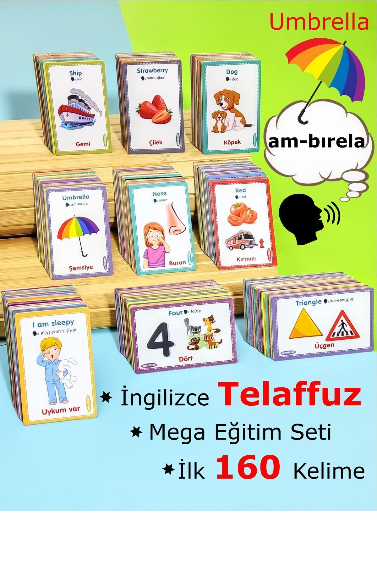 İngilizce Telaffuzlu - Visual Eğitici Aktivite Kartları - Mega Eğitim Seti  (1-5 yaş)