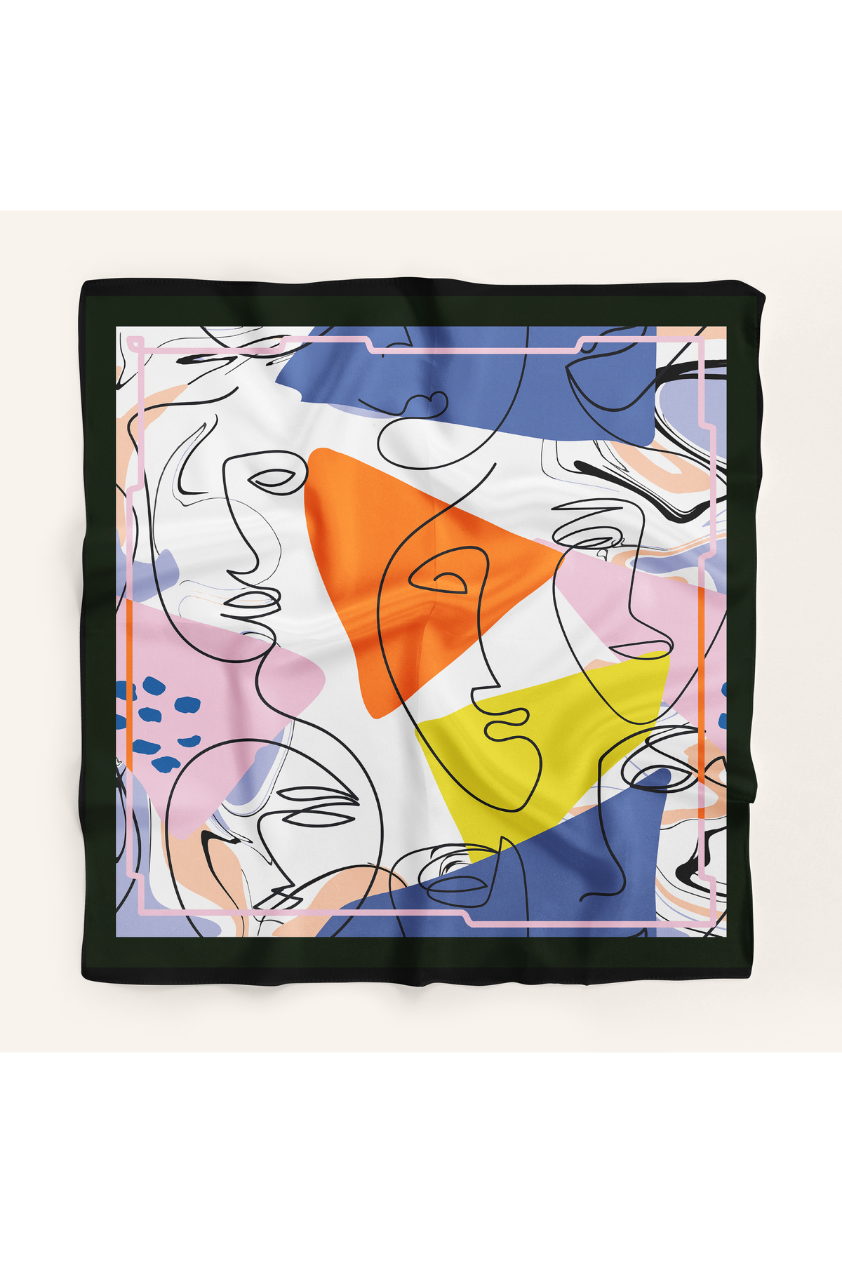 Kadın Turuncu Portre Desenli Bandana 70x70 DG1438-22