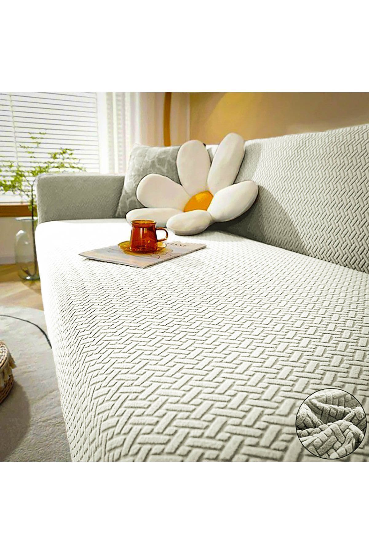 Faiend-Stretch Elastic Jacquard Brick Patterned Sofa Cover Set - 3 3 1 1 Flexible Sofa 2