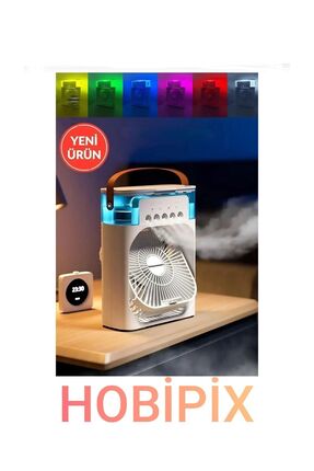 HOBİPİX Nemlendirici Buzlu Soğutucu Fan Buhar Makinesi Rgb Işıklı Hava Vantilatörü