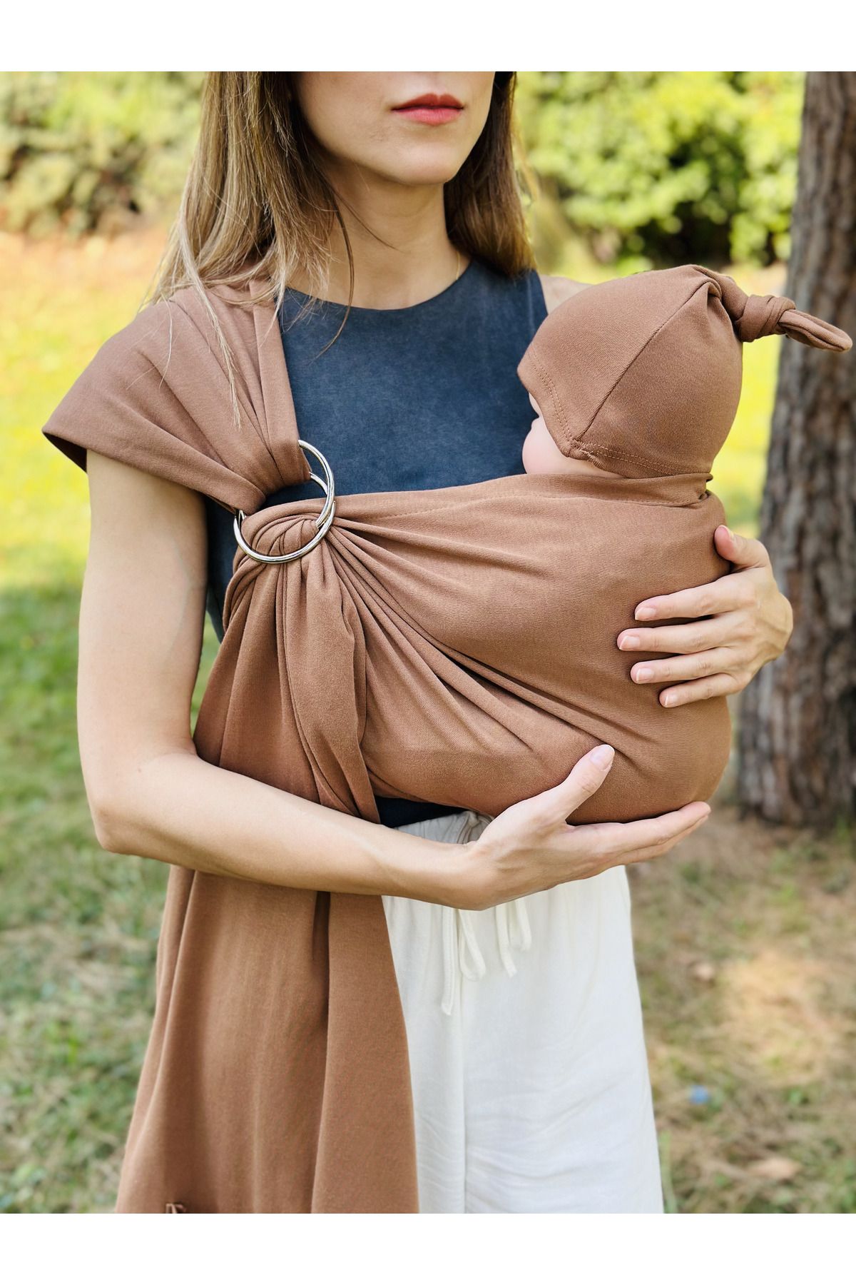 Anakucağı Esnek Halkalı Cepli Bebek Taşıma Şalı, Bebek Askısı Wrap Sling