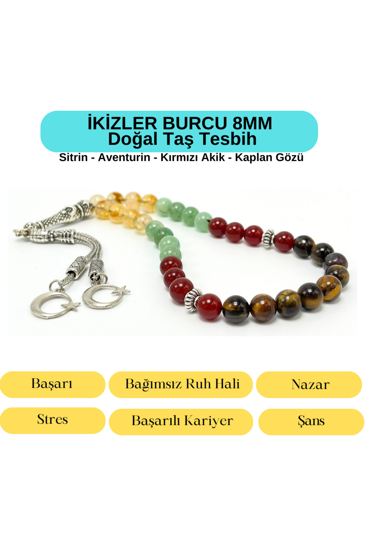Certified Gemini 8mm 33-piece Natural Stone Rosary