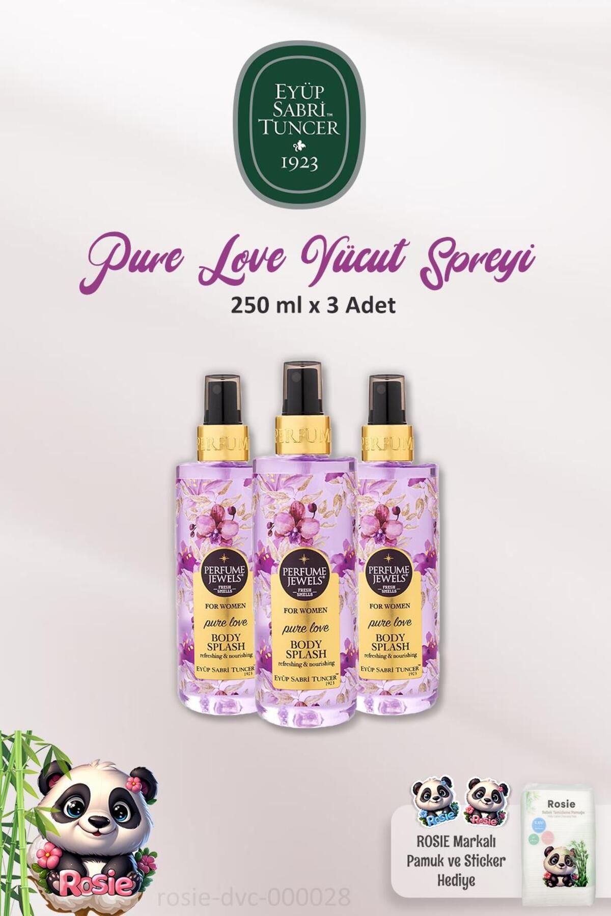 3 عدد Pj Body Splash Pure Love 250 میلی لیتری و پنبه طبیعی رز Eyüp Sabri Tuncer