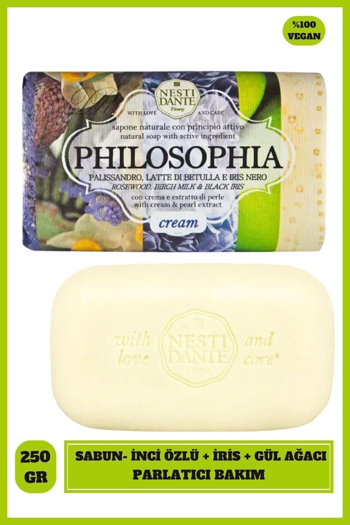 Nesti Dante Philosophia Seife – 250 G, Mit Creme & Perlen, Für Alle Hauttypen – Natürliche Olivenöl-Pflege