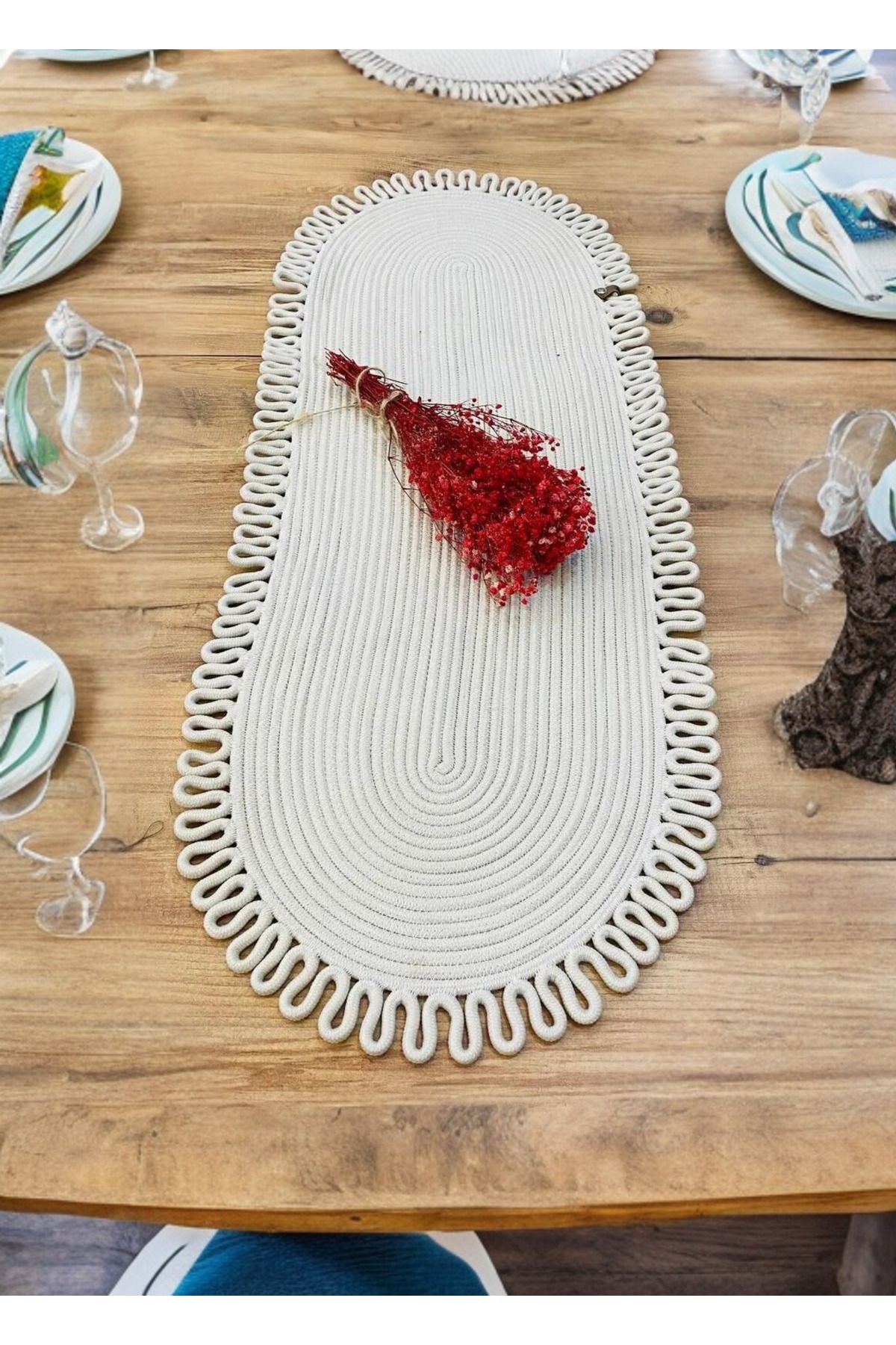 HomeTurko-Nexus Runner - Masa din rachita de iuta Masuta de cafea Unite Idee de cadou pentru articole de uz casnic decorative 2