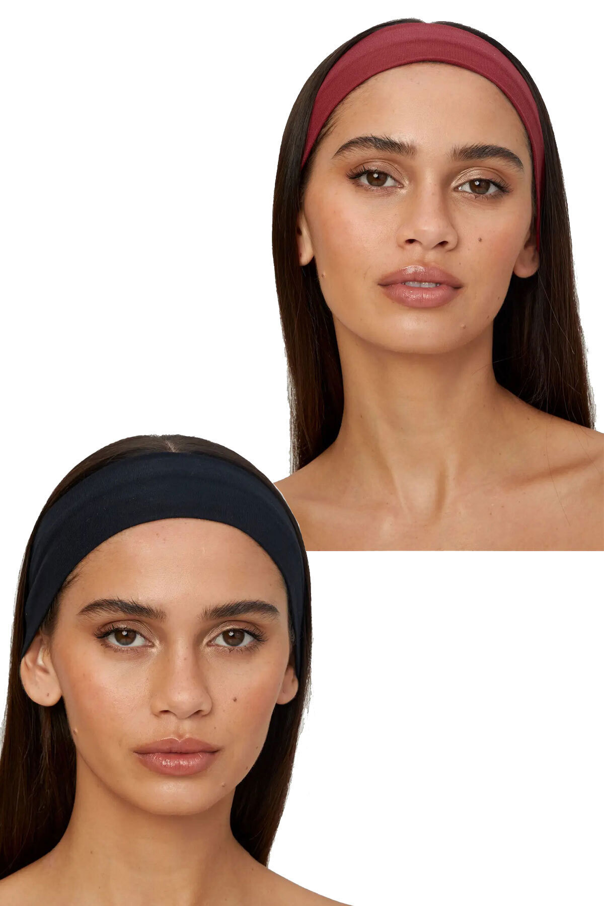 2-Pack Sports Headbands - Women & Men Yoga Makeup Face Washing Headband Bandana Set Black & Burgundy