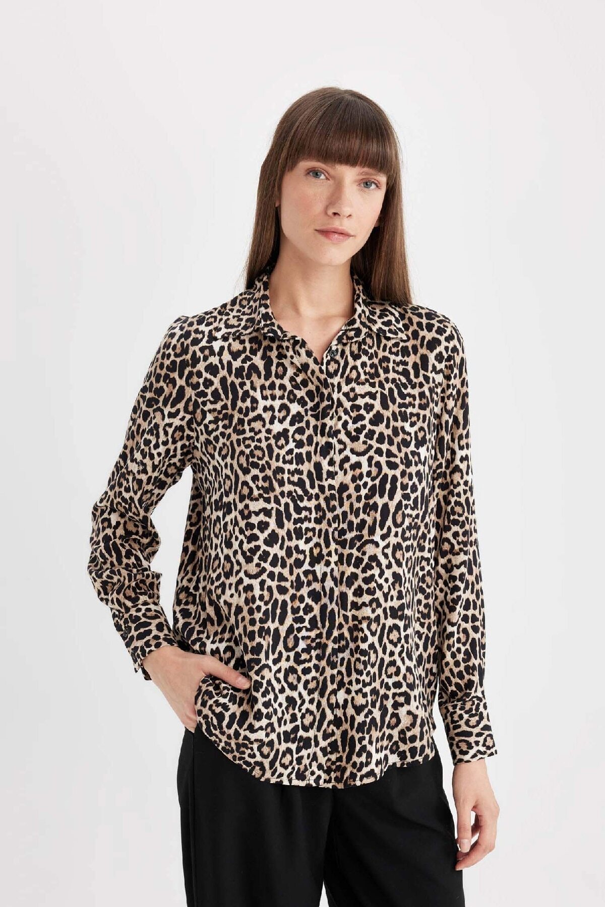 Defacto Regular Fit Leopard Print Long Sleeve Shirt I8266Az24Au