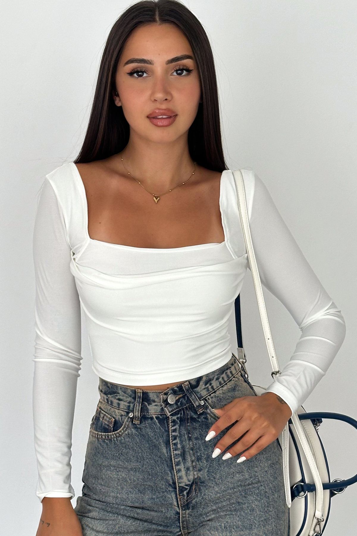 fiolin-Front and Back Square Collar - Double Layer Crop Top 6