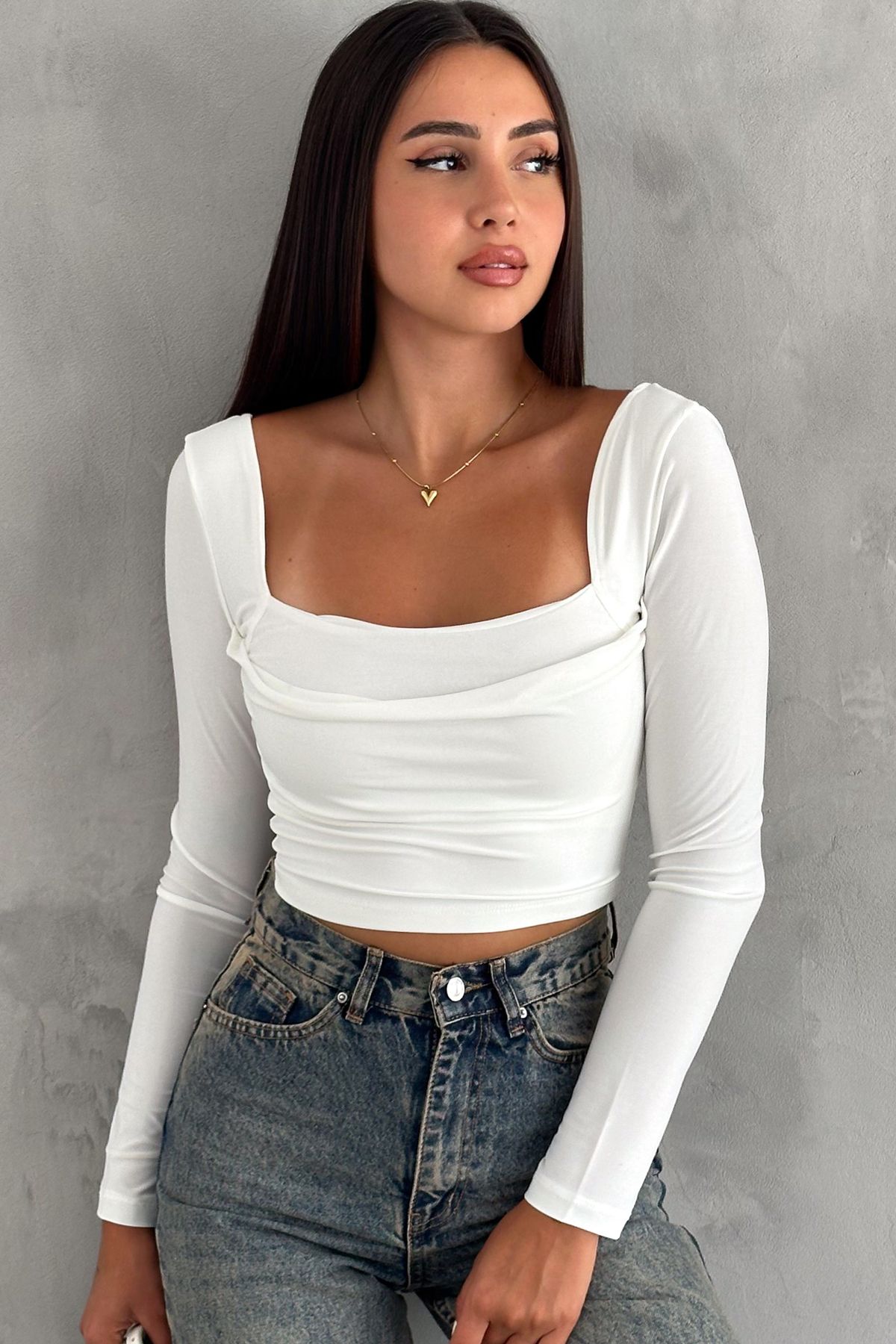fiolin-Front and Back Square Collar - Double Layer Crop Top 1