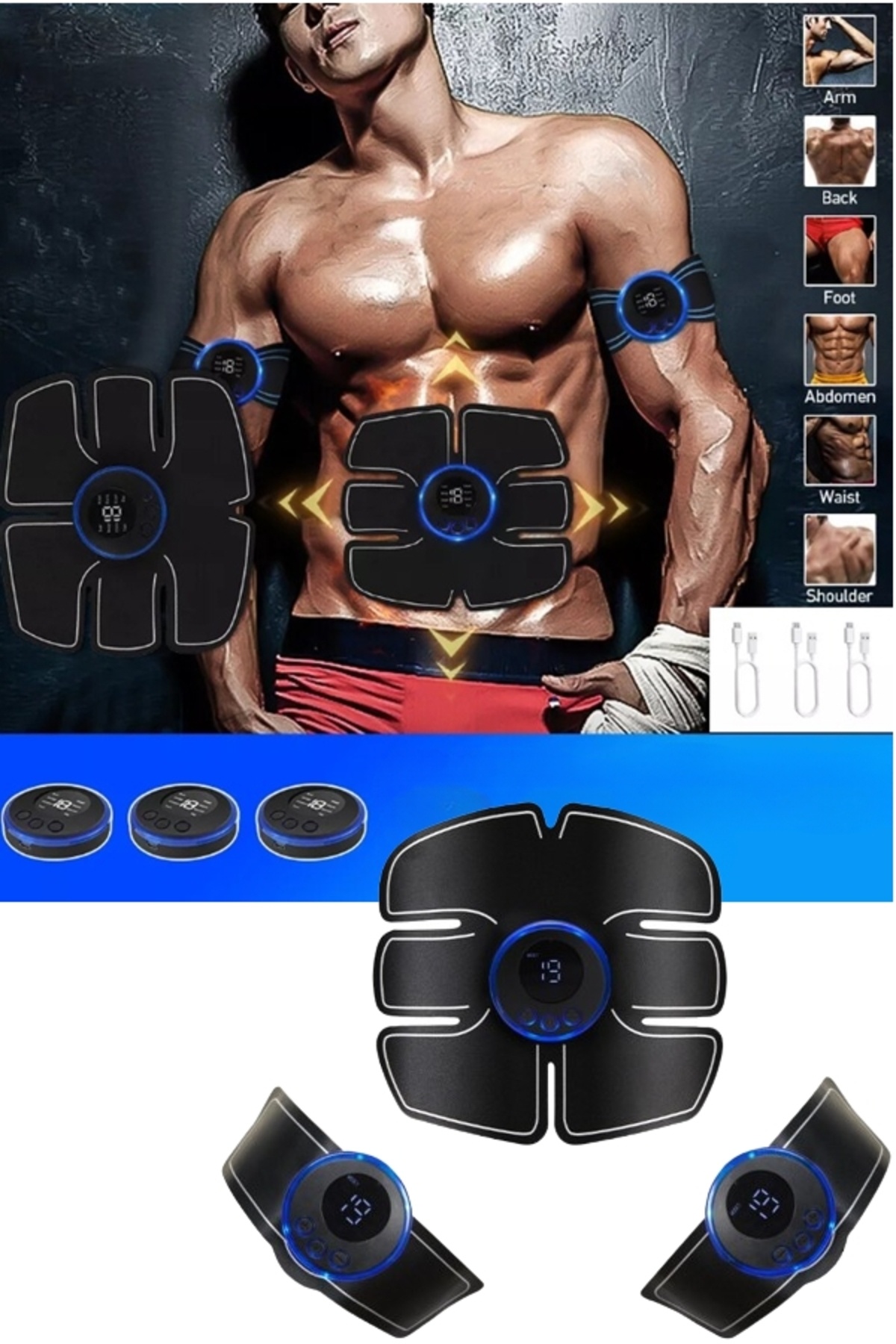 xolo Yeni Nesil Digital Şarjlı Six Pad Abs 19 Program 8 Seviyeli Vücut Kas Geliştirici 3lü Set