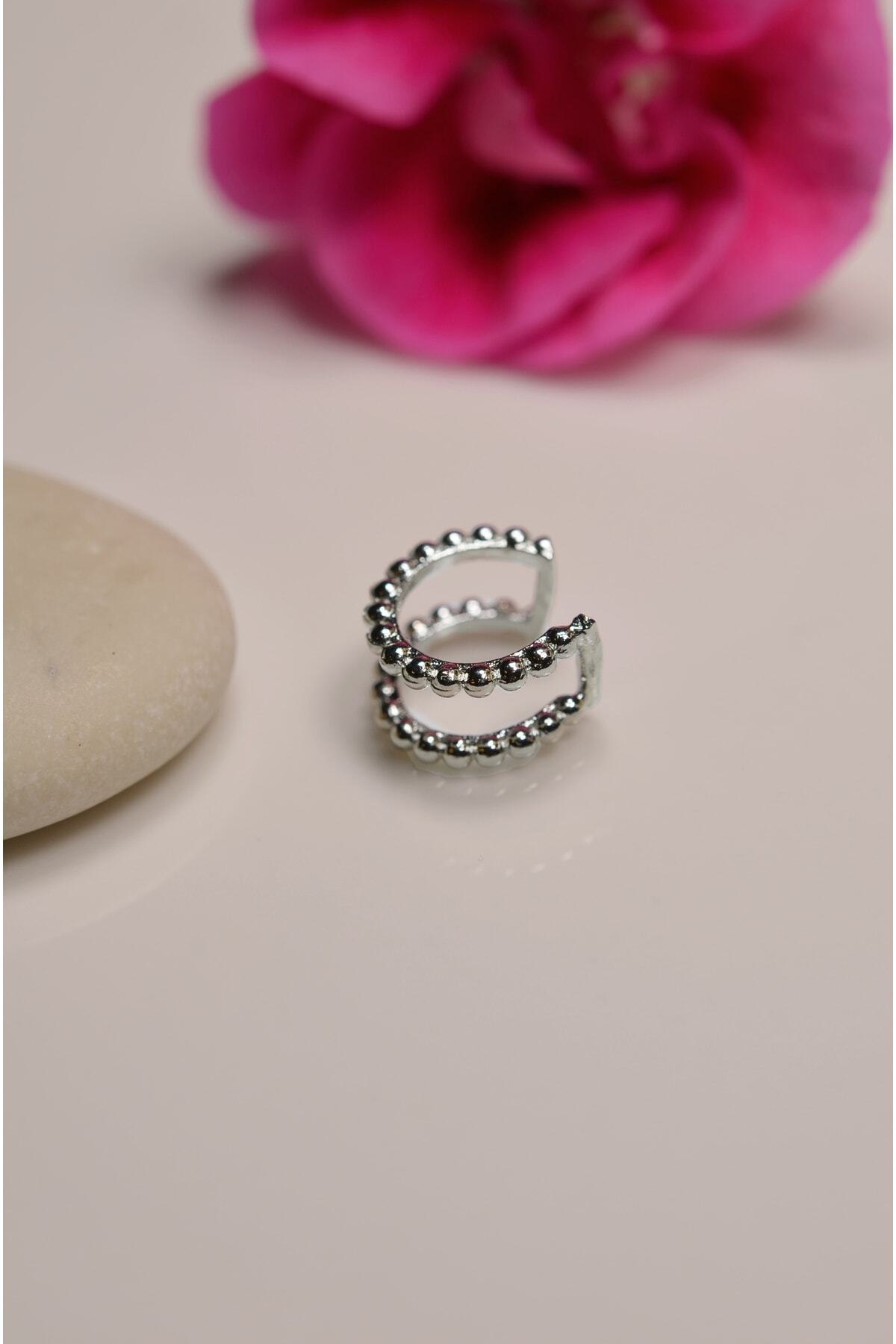 Mini Topçuklu Earcuff Sıkıştırmalı Kıkırdak Küpesi 2