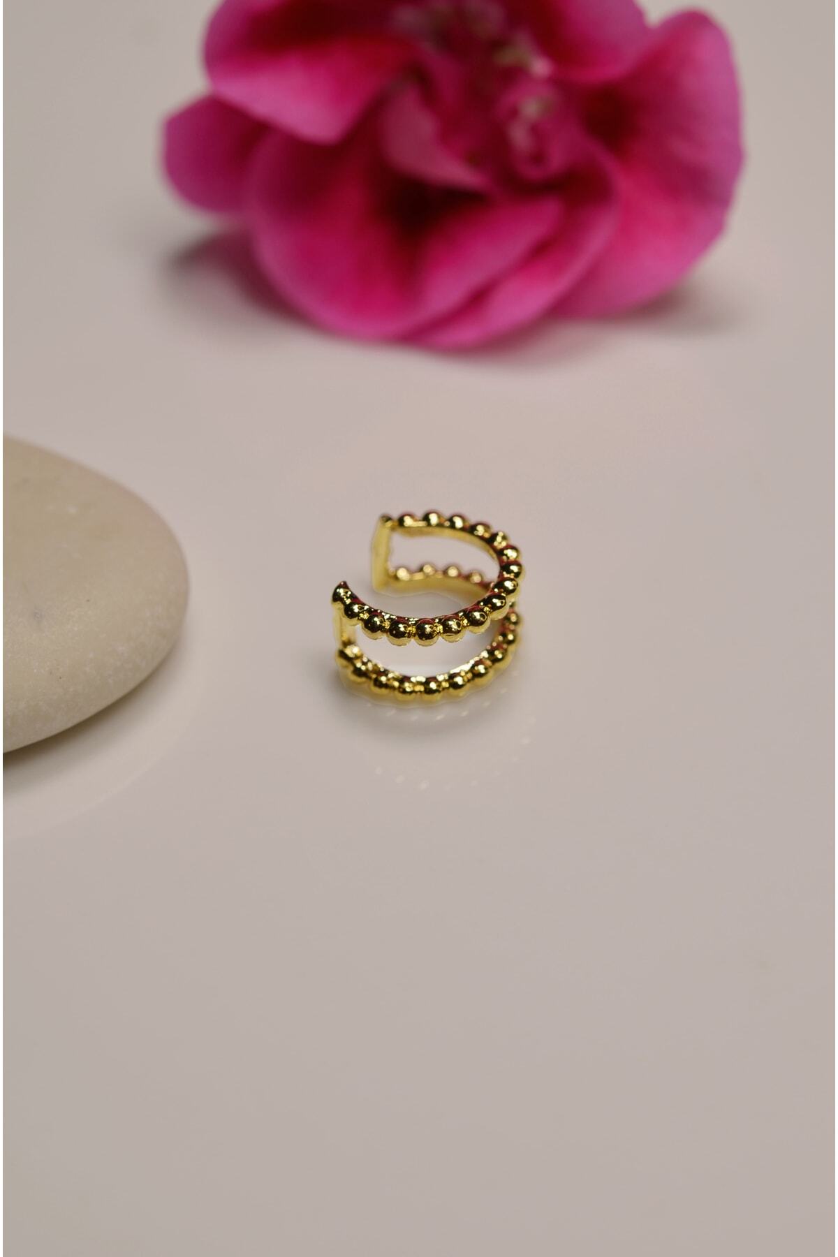 Mini Topçuklu Gold Earcuff Sıkıştırmalı Kıkırdak Küpesi 4