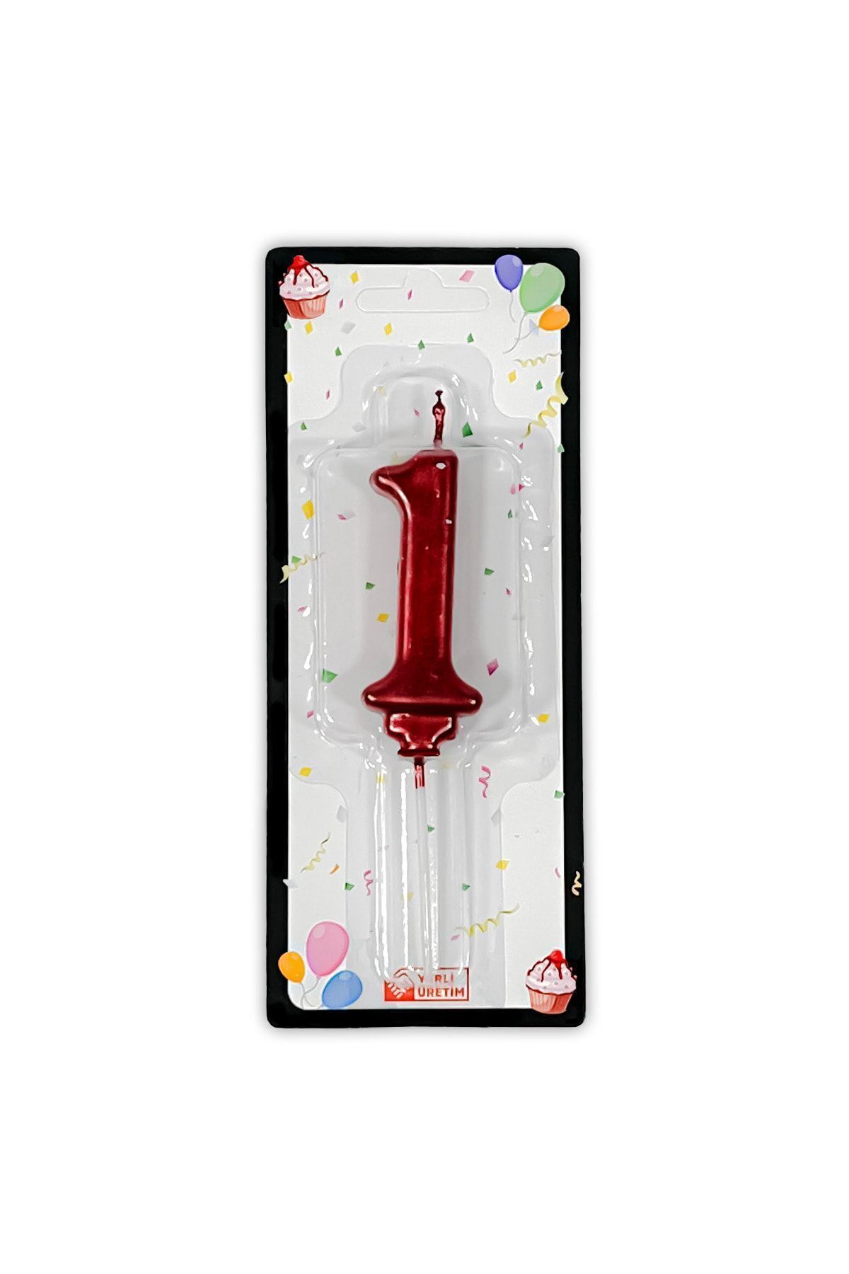 Genel Markalar Bir 1 Sayı Rakam Mum Metalik Kırmızı Renk Yaş Pasta Mumu Doğum Günü
