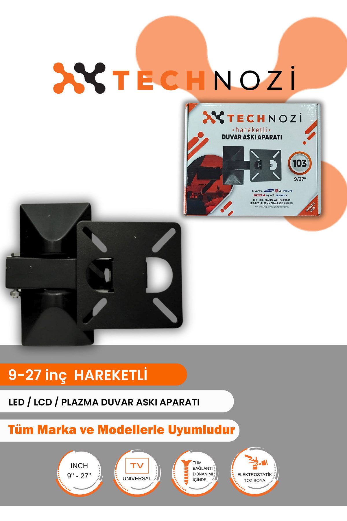 technozi Tüm Markalar Ile Uyumlu 10/27 10'' Ile 27'' Arası Hareketlı Duvar Askı Aparatı