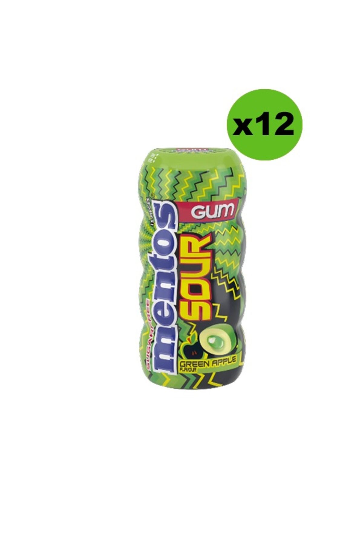 Mentos New Sour Gum Ye il Elma Aromal Draje Sak z 30 gr x 12 Adet