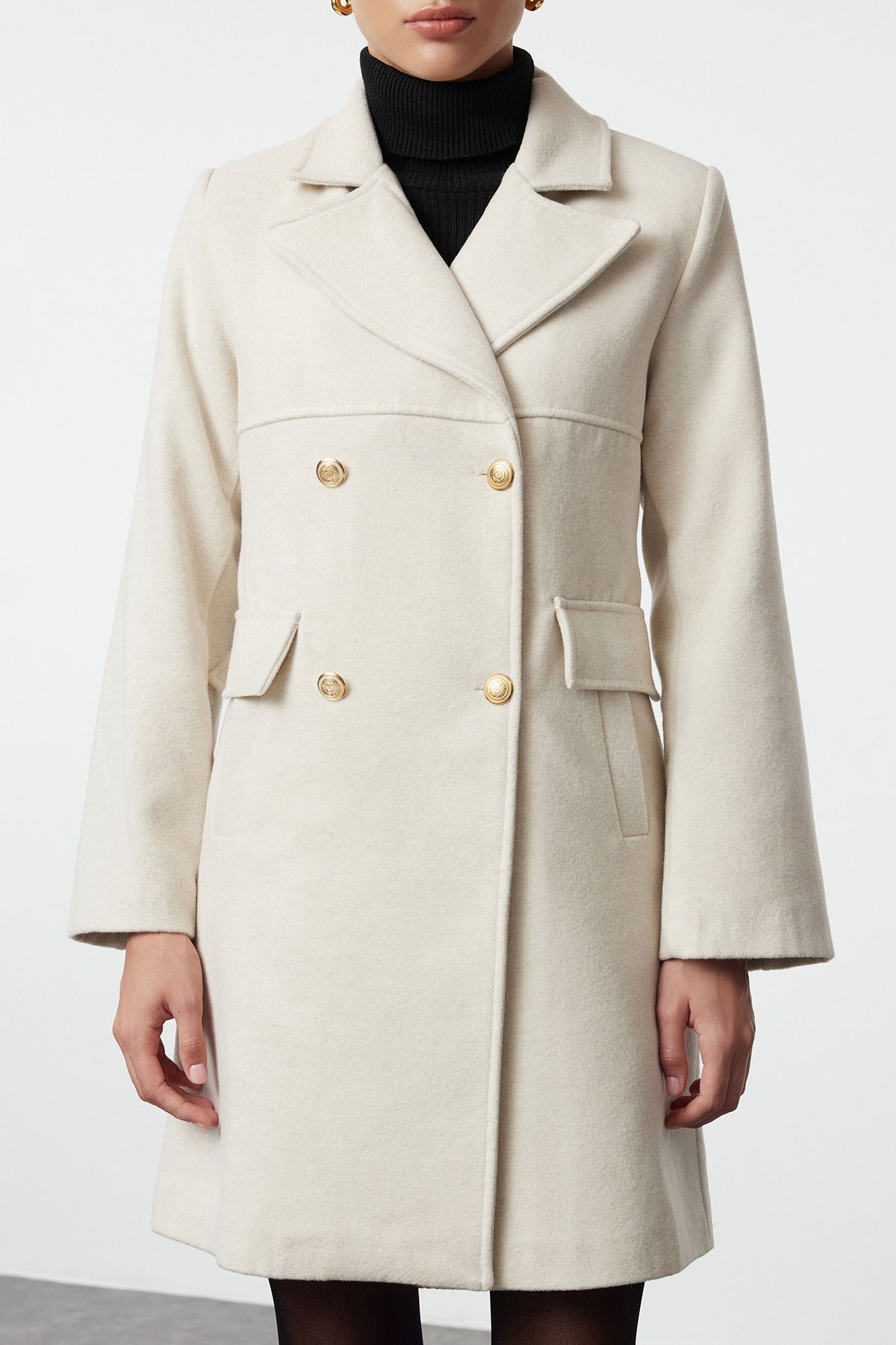 Trendyol Collection-Ecru Regular Wool Midi Coat - with Stitching Detail Twoaw25kb00051 3