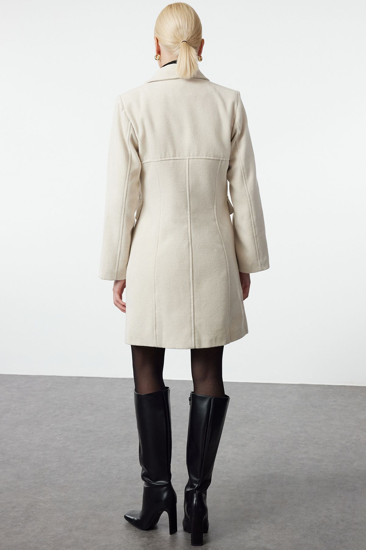 Trendyol Collection-Ecru Regular Wool Midi Coat - with Stitching Detail Twoaw25kb00051 5