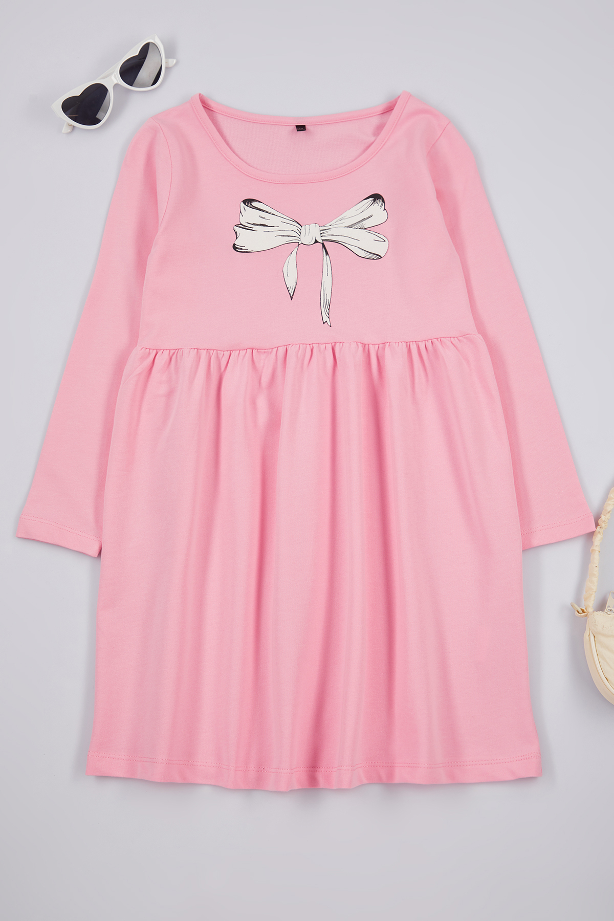 Trendyolmilla Kids Pembe*001 Midi Baskılı Pamuklu Örme Elbise TKDAW25EL00008