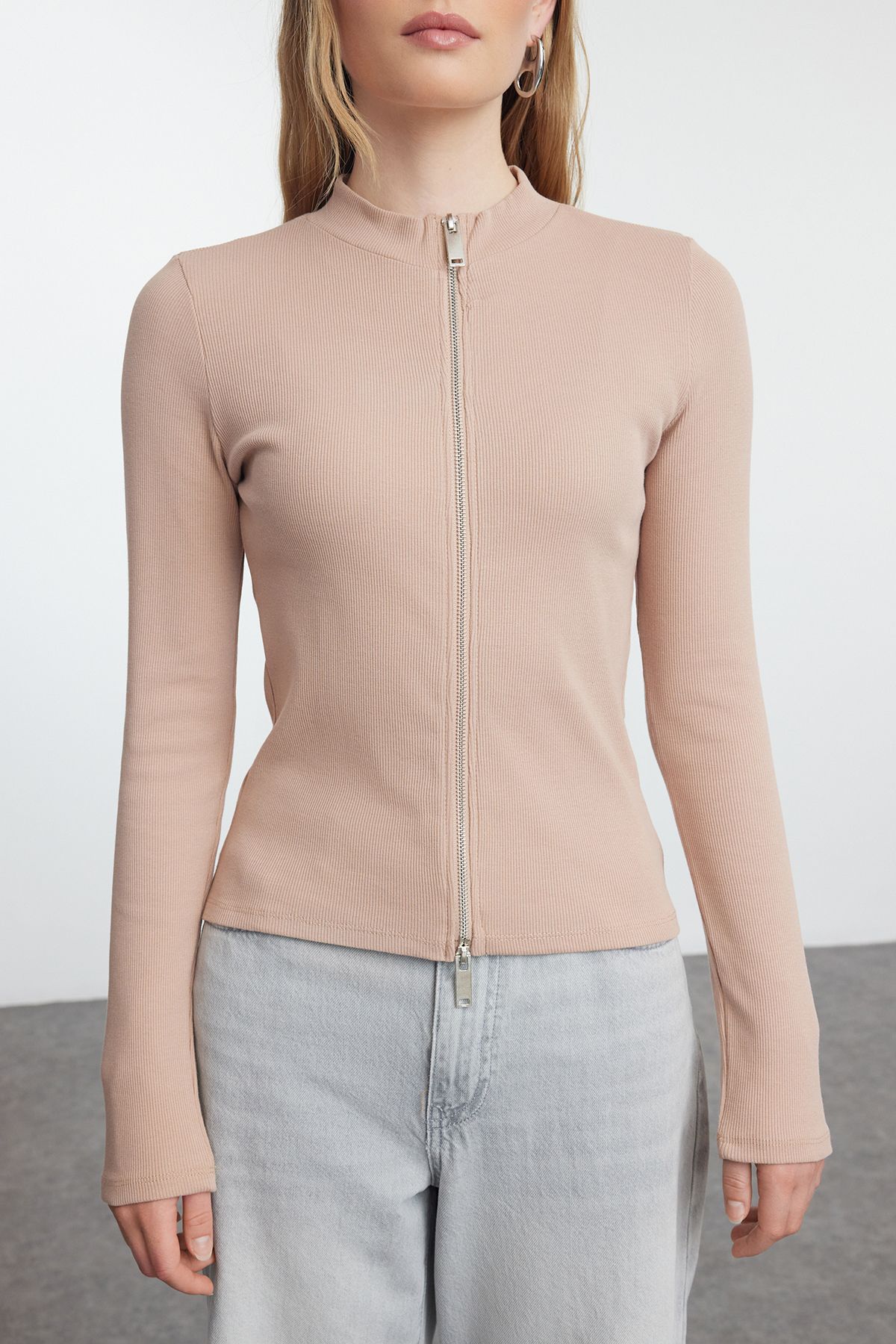 Trendyol Collection-Блузка Orme Колір норка Облягаючий силует Блузка на блискавці Комір звичайної довжини TWOAW25BZ00176 3