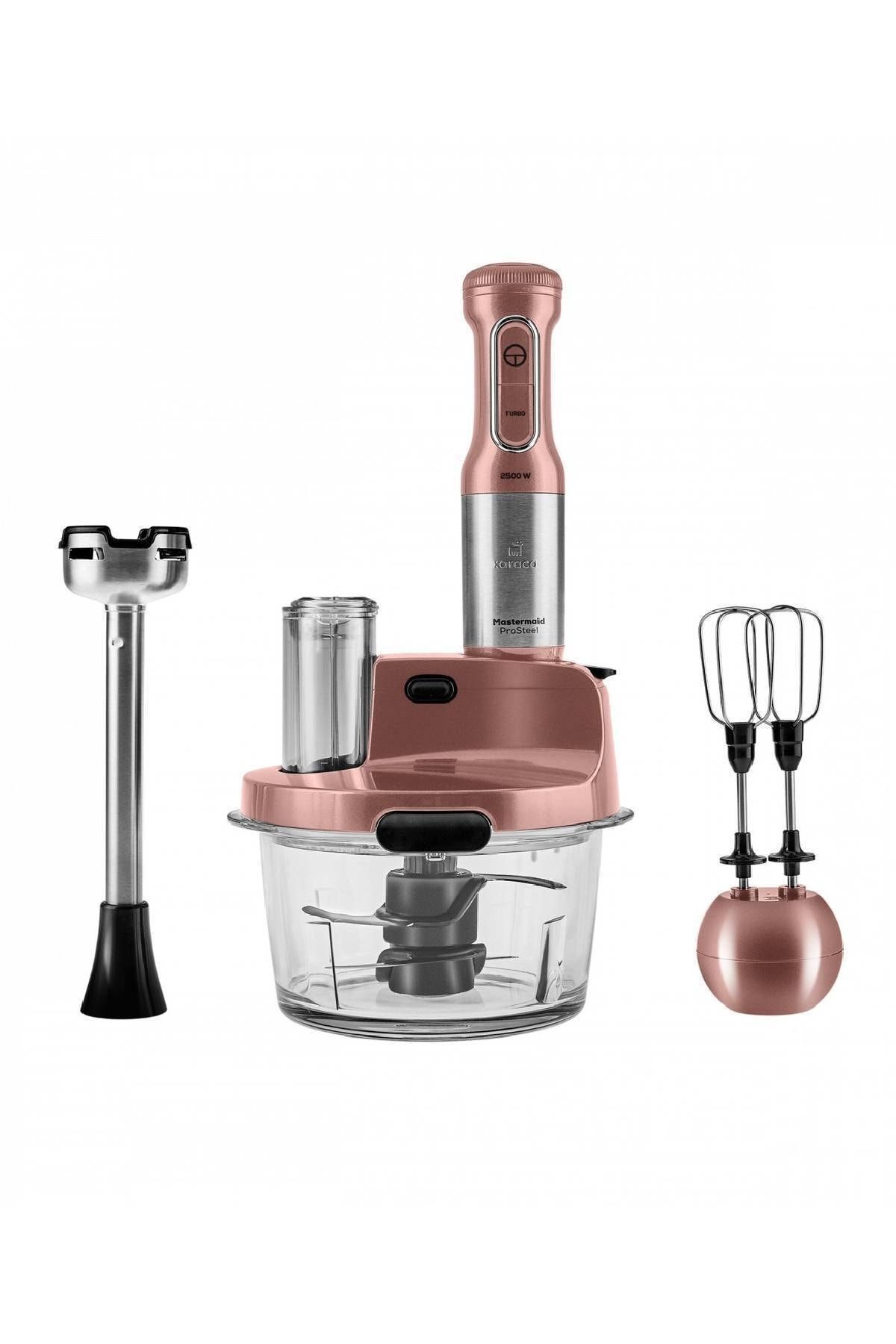 Karaca-Mastermaid Prosteel Küchenmaschine aus Glas, lange Standfüße, 6 Klingen, 2500 W, Roségold 7