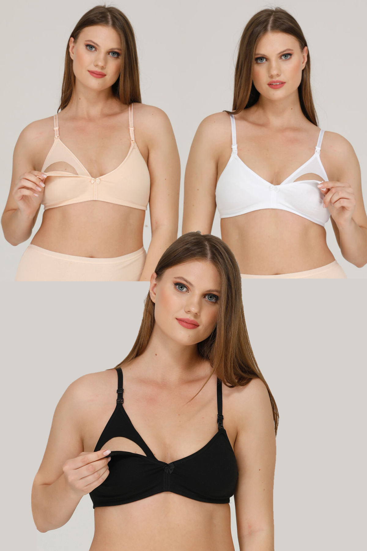 par lingerie pl 3LÜ EMZİRME SÜTYENİ SİYAH BEYAZ TEN