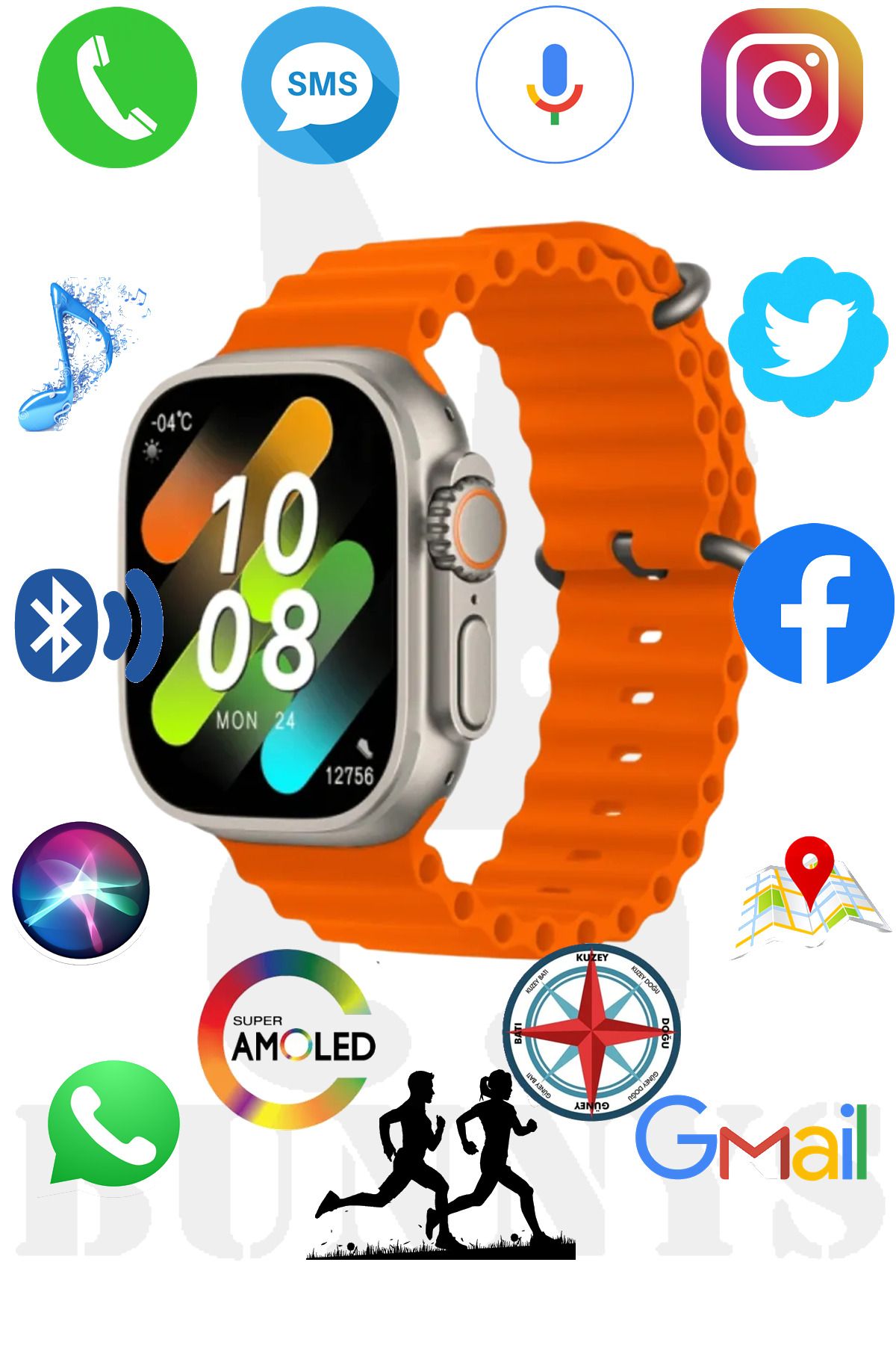 Huawei P30 Pro New Edition Uyumlu Akıllı Saat Watch 8 Ultra 49MM AMOLED EKRAN Konuşma Özellikli