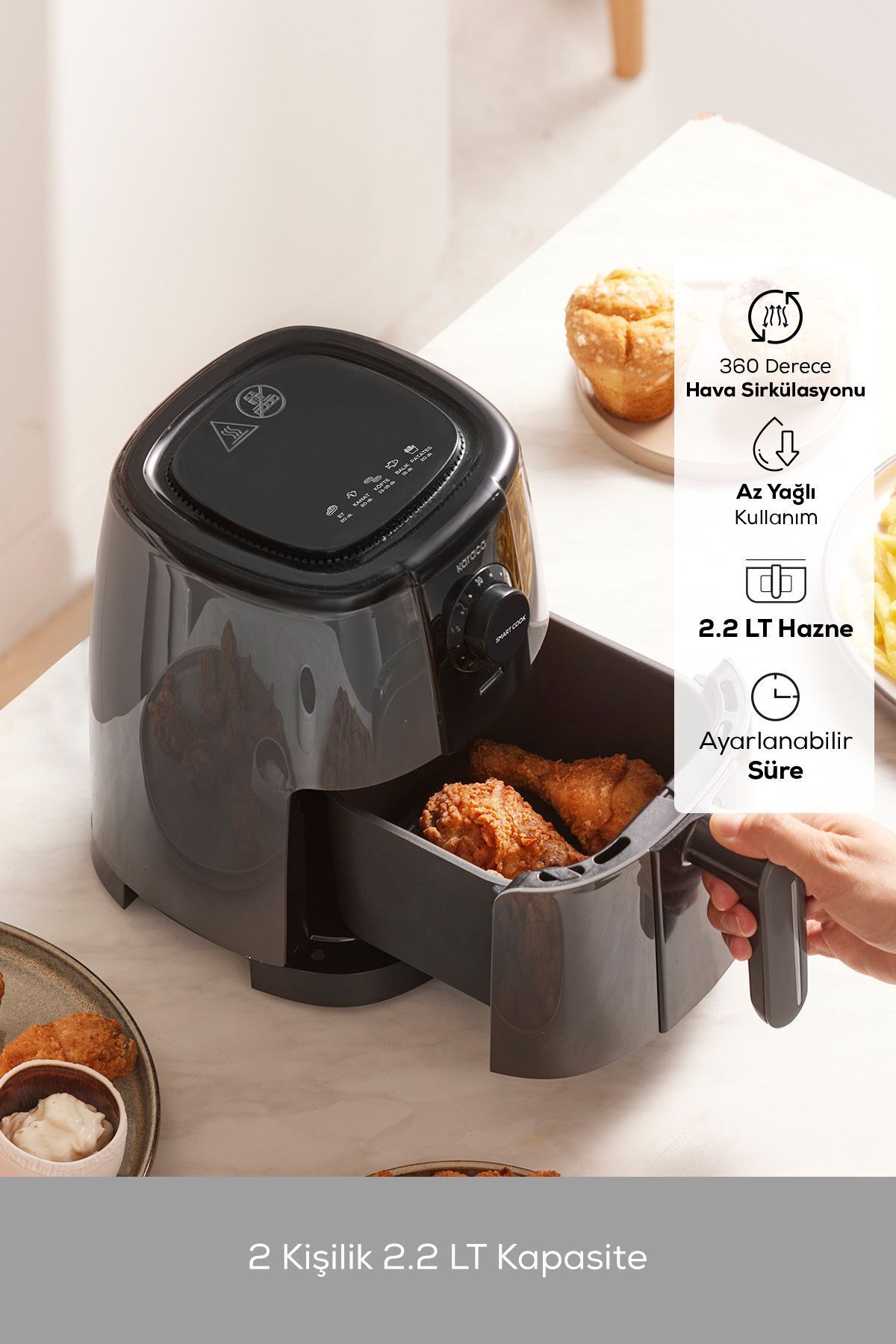 Karaca-Smart Cook Compact Airfryer Space Gray with Time Adjustment for up to 60 Minutes for 2 Persons 3