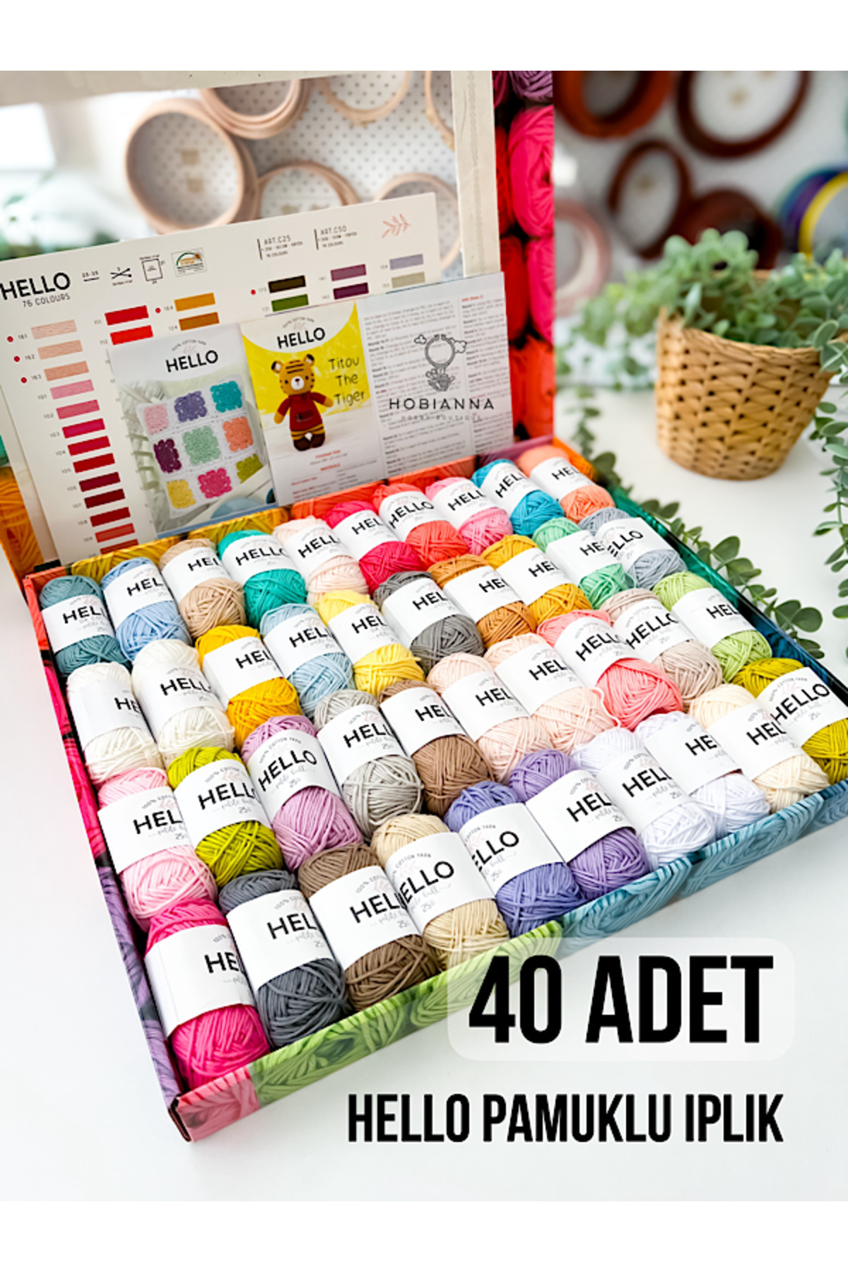 Hobianna Hello 40'lı Kutulu Pastel İplik Seti, 25gr (Punch, Amigurumi, Tığ İşi)