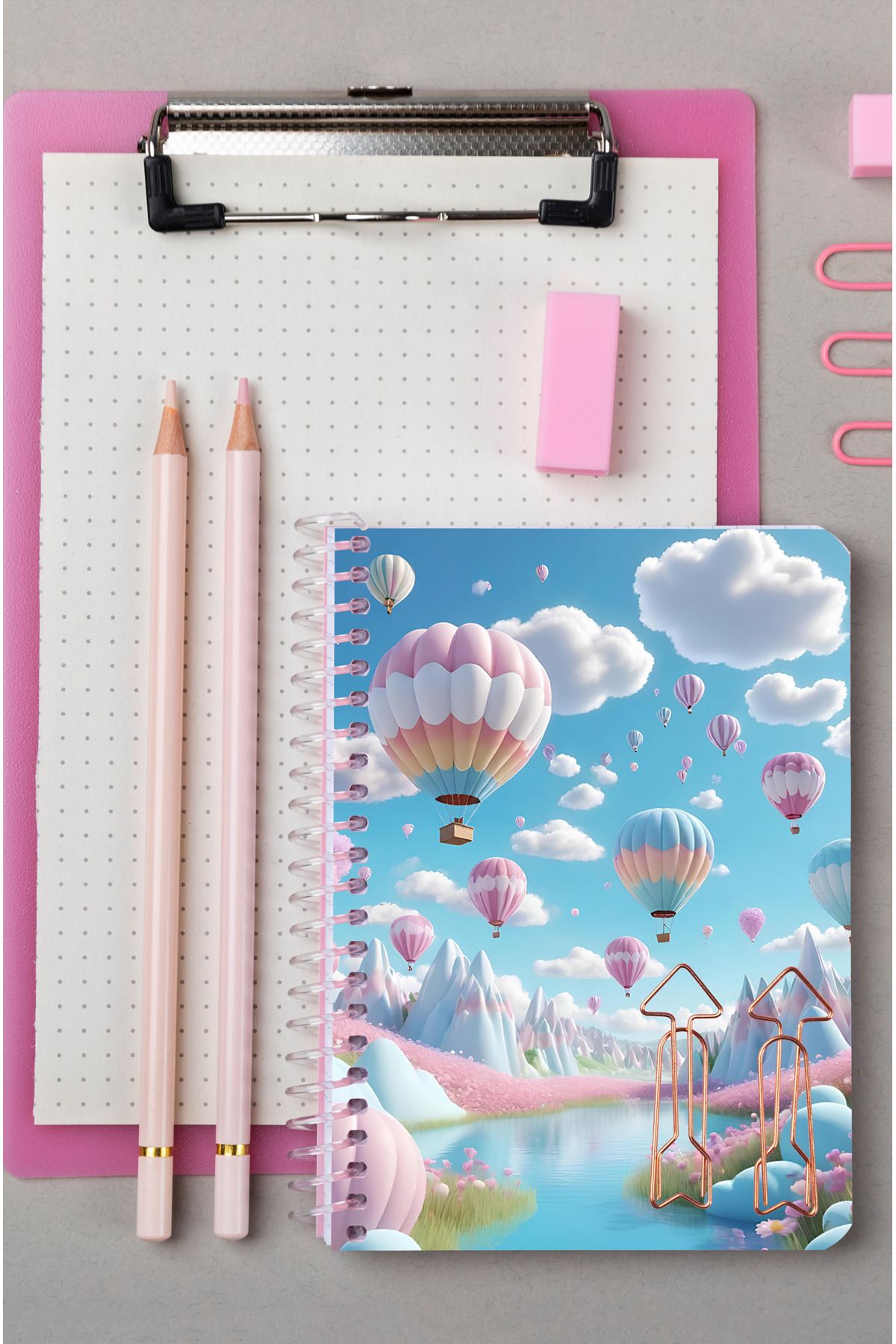 kutuTR-80 Sheets Striped Flying Balloons Patterned Notebook - Wooden Mdf Cover, 10x14 Vip Modelist, 80gr/m2 Ç-a602 3