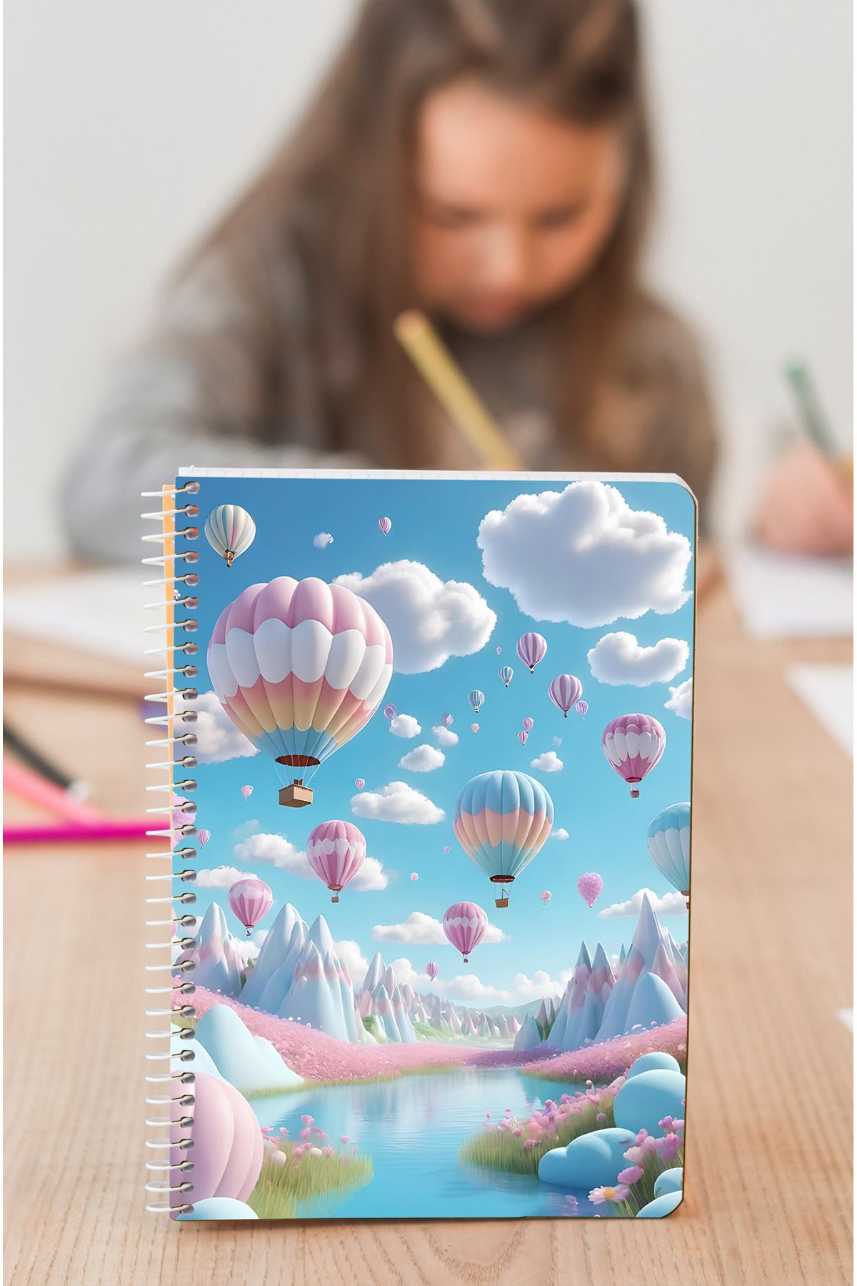 kutuTR-80 Sheets Striped Flying Balloons Patterned Notebook - Wooden Mdf Cover, 10x14 Vip Modelist, 80gr/m2 Ç-a602 6