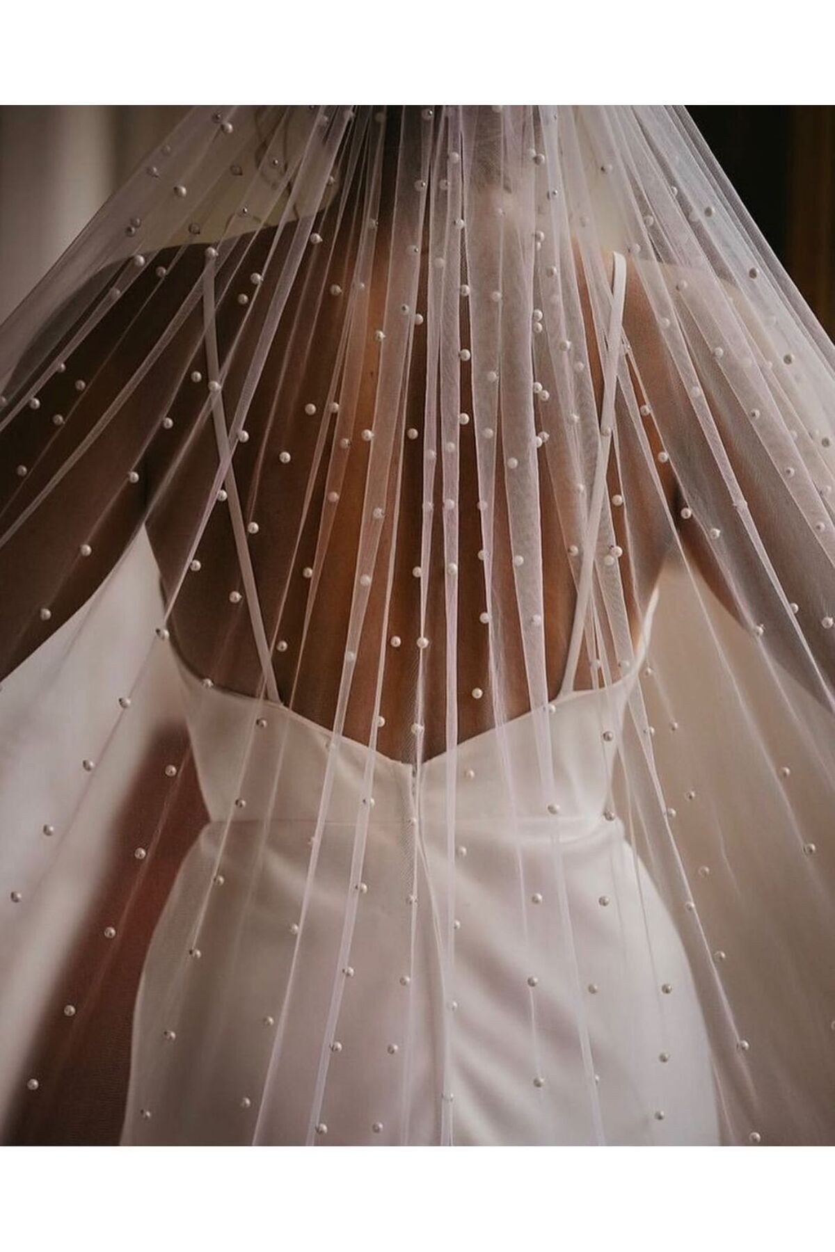 BBA TULLE STORE White Pearl Bridal Veil - 1.5 Mt, Beaded Fabric