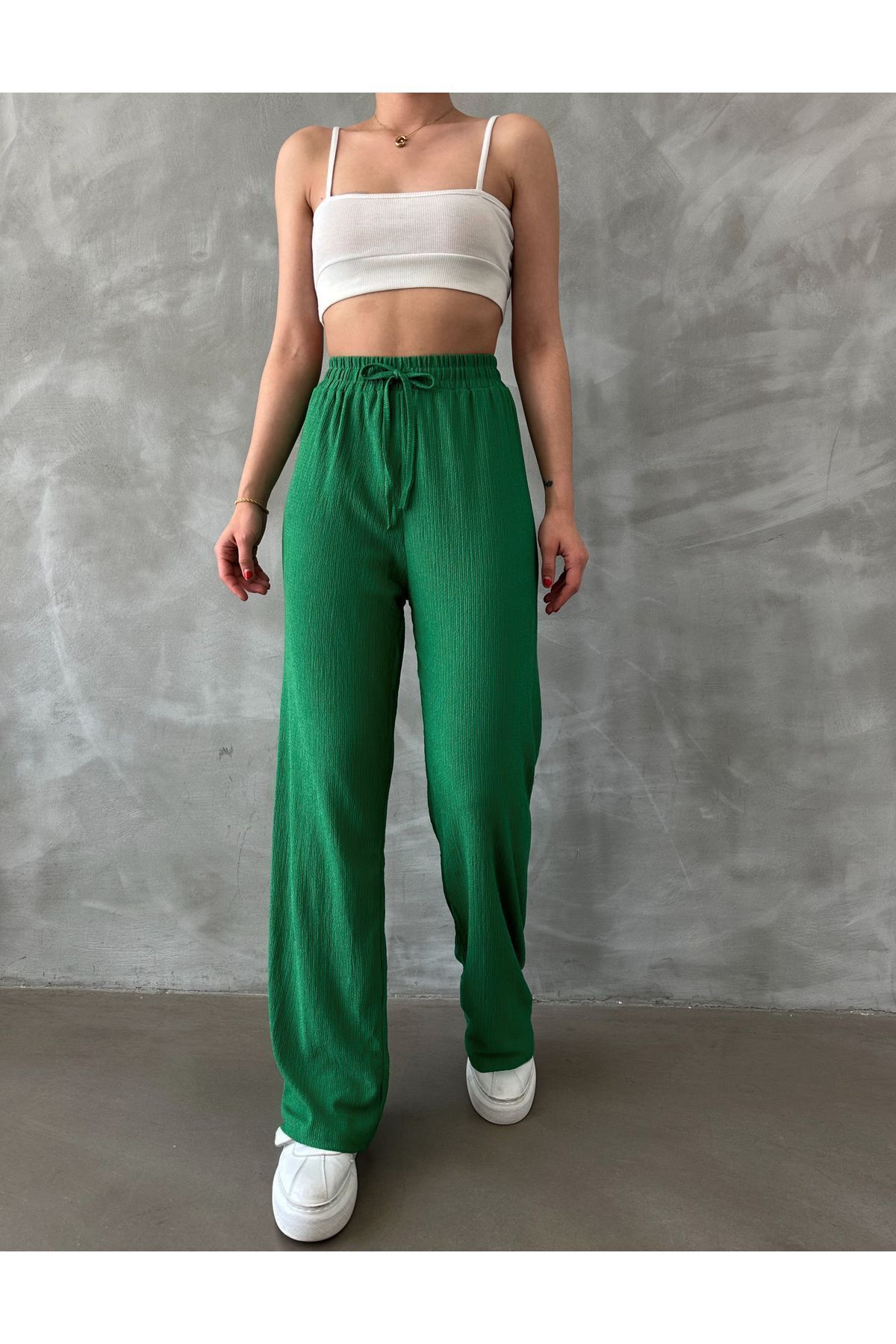 BEJNA-Grüne Palazzo-Hose mit elastischem Bund für Damen 3