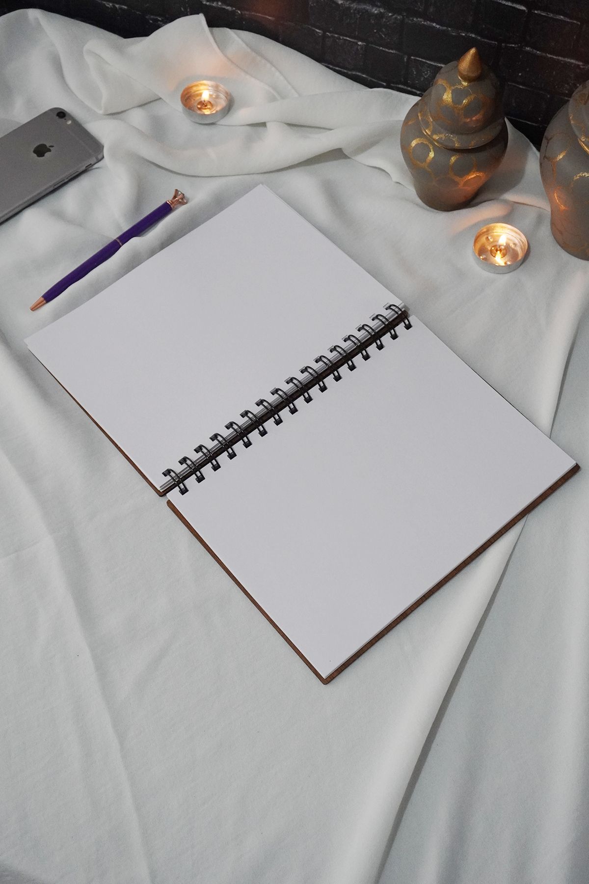 markcat-A5 Spiraled Feather Patterned Wooden Notebook - Picture Notebook - Unlined Gift Notebook 3