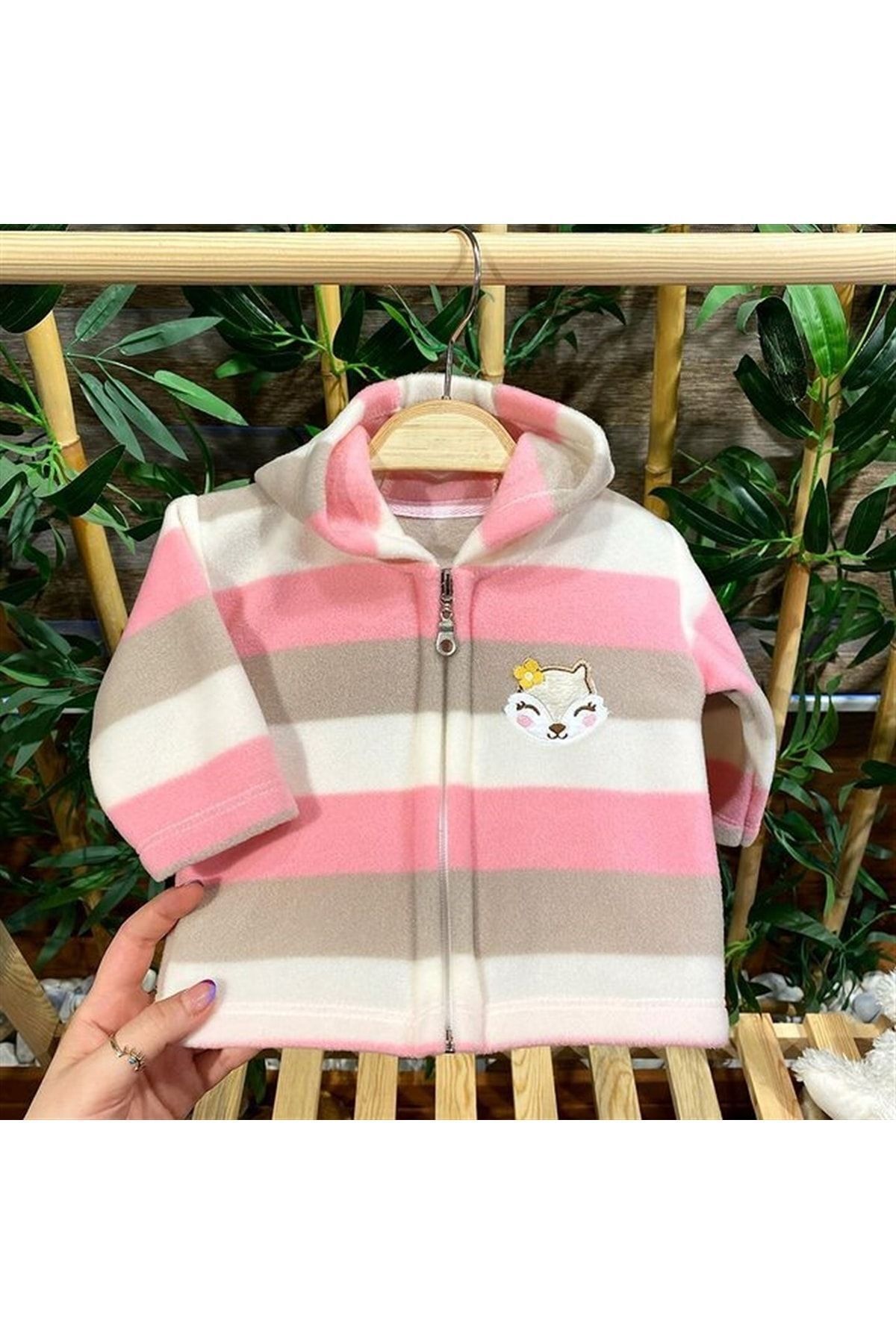 PATSAN-Zippered Hooded Fleece Baby Girl Cardigan Squirrel 3