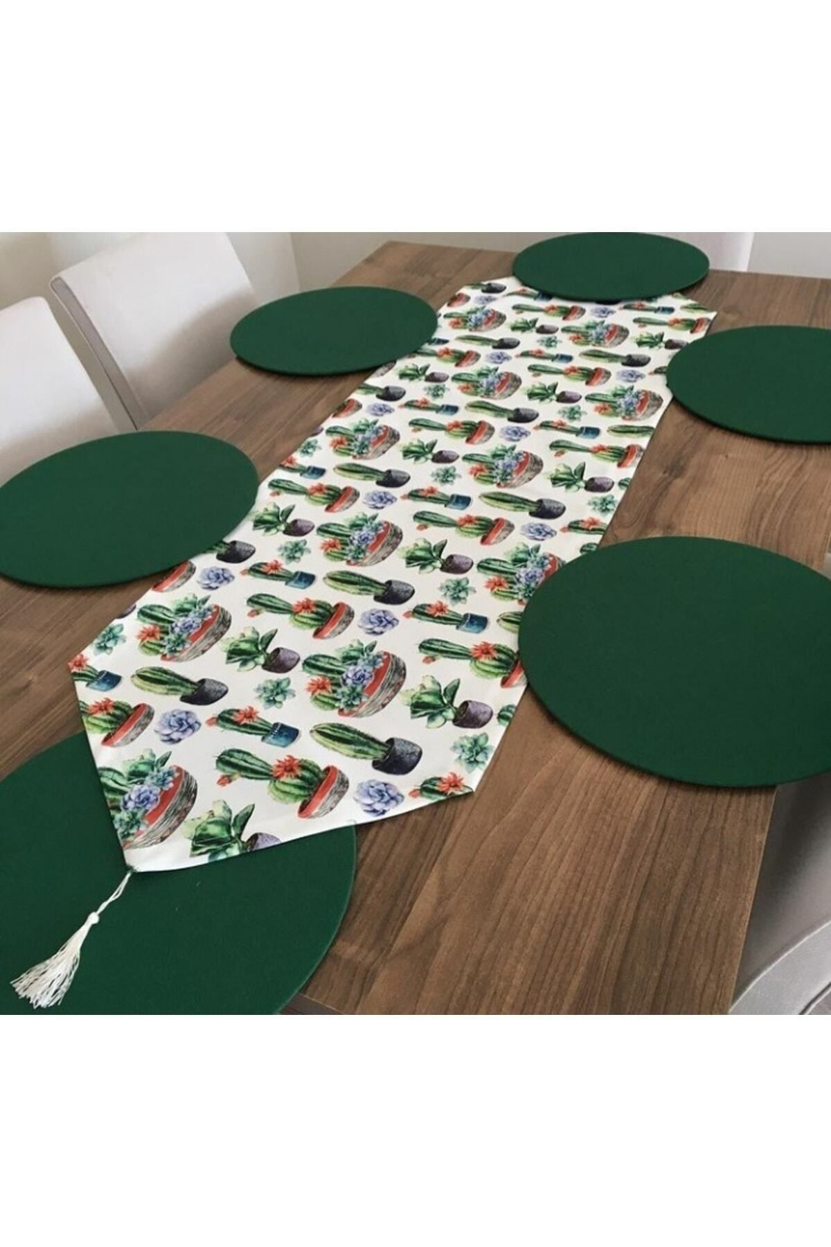 Dream Home Alergăr Din 6 Piese Cu Model Premier Cactus - Set De Farfurii Mdf Verde - One Size