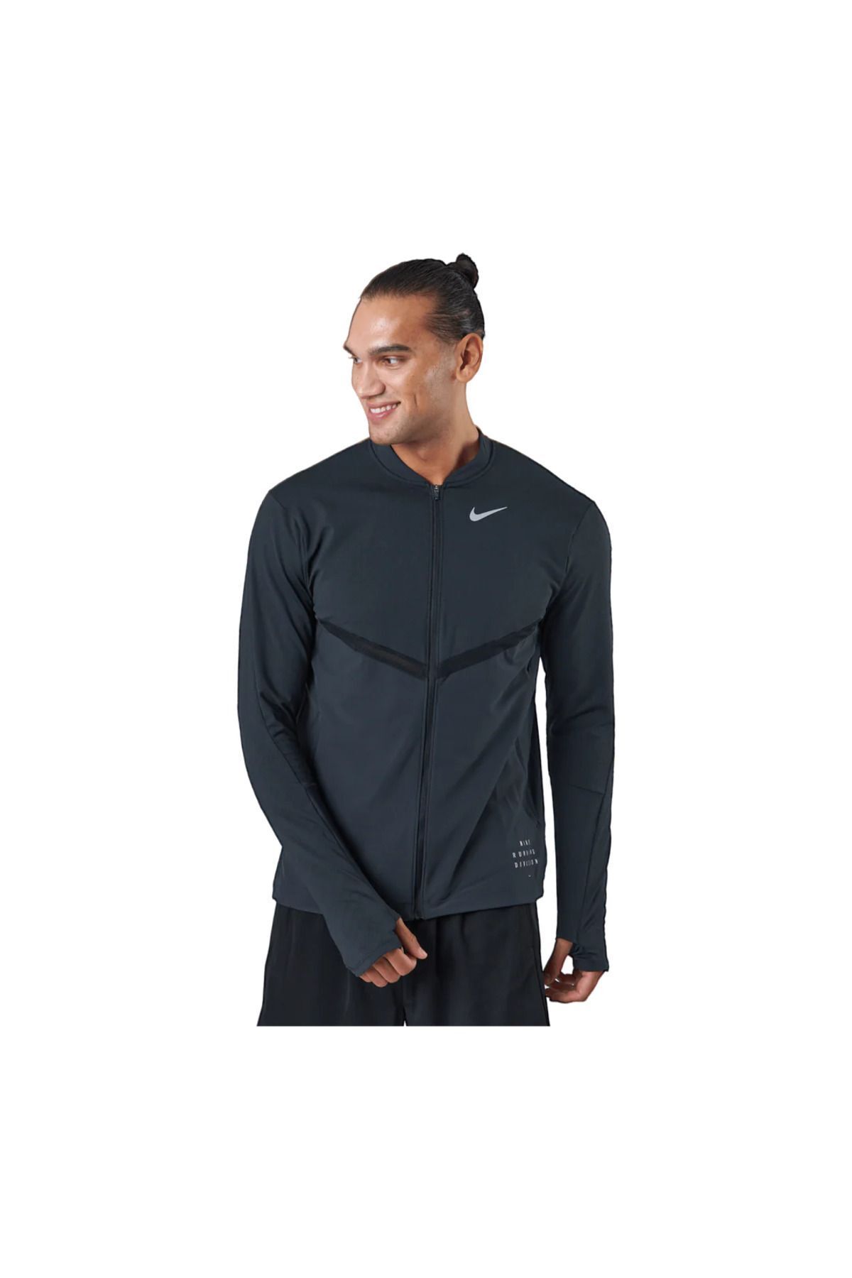 Nike-Black Dri-Fit Thin Men's Running Jacket - Full-Zip, Division Element 5
