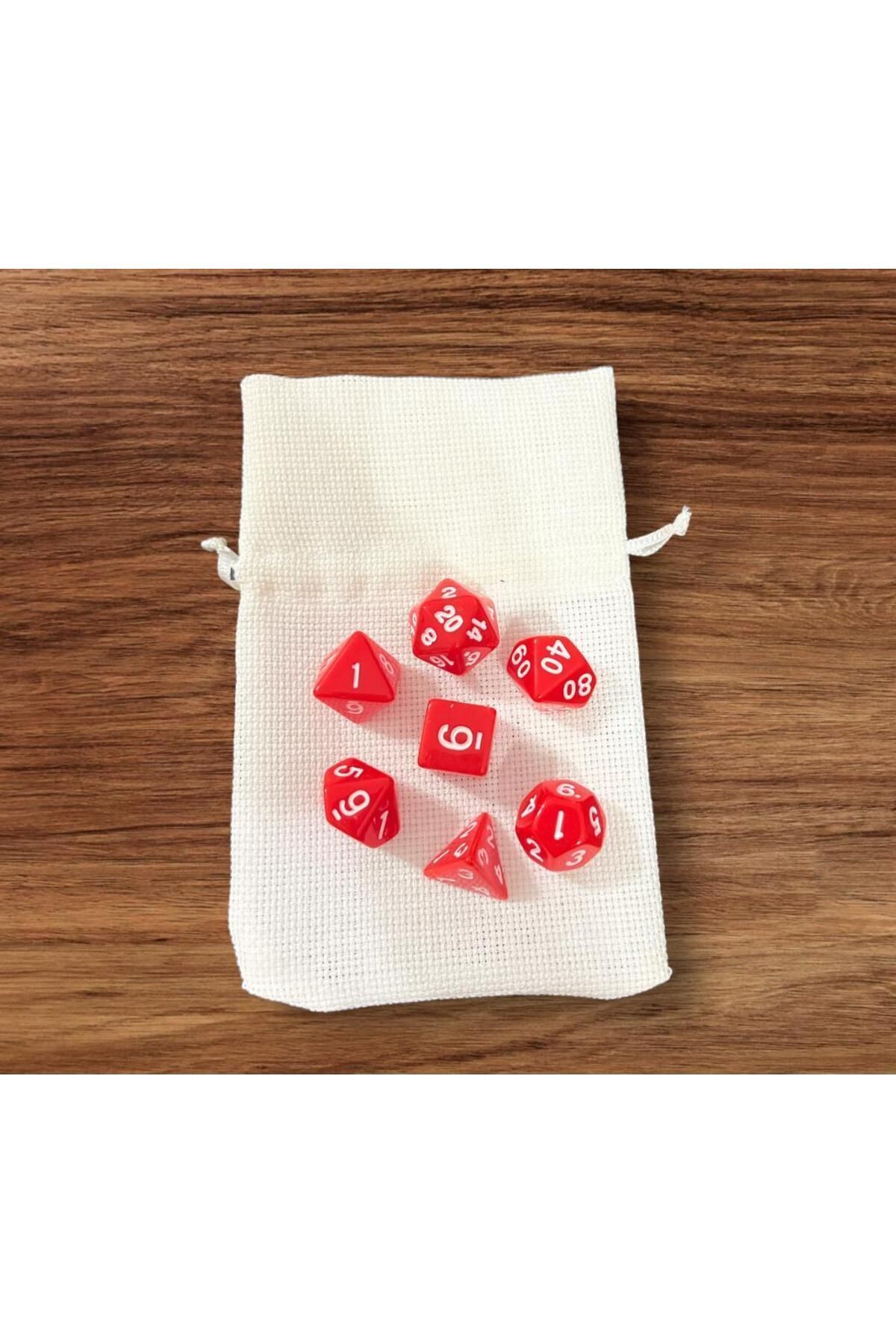Le Majeur DND Frp Zar Seti 7li Set Dnd Zarı Dungeons And Dragons Masaüstü Oyun Zarı Kırmızı KESE HEDİYE