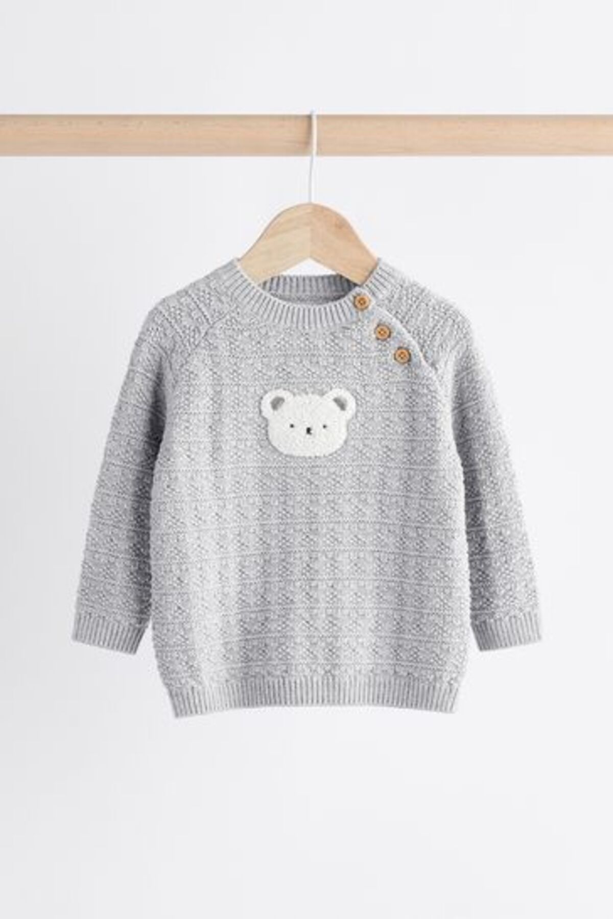 Next Baby-Gray Bear Patterned 100% Cotton Knitwear Long Sleeve Set 3