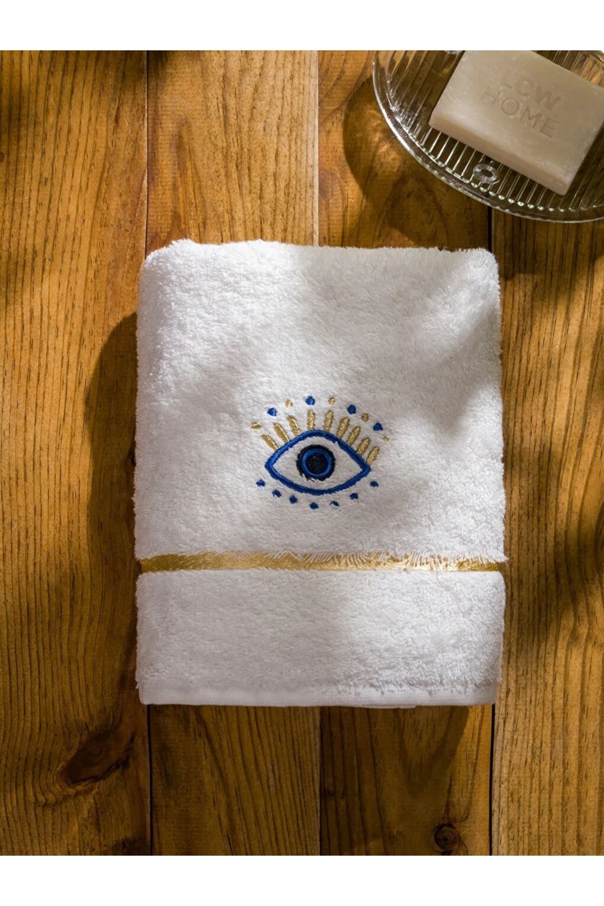 LC Waikiki-Ecru Cotton Embroidered Face Towel - LCW HOME 50x80 Cm 2