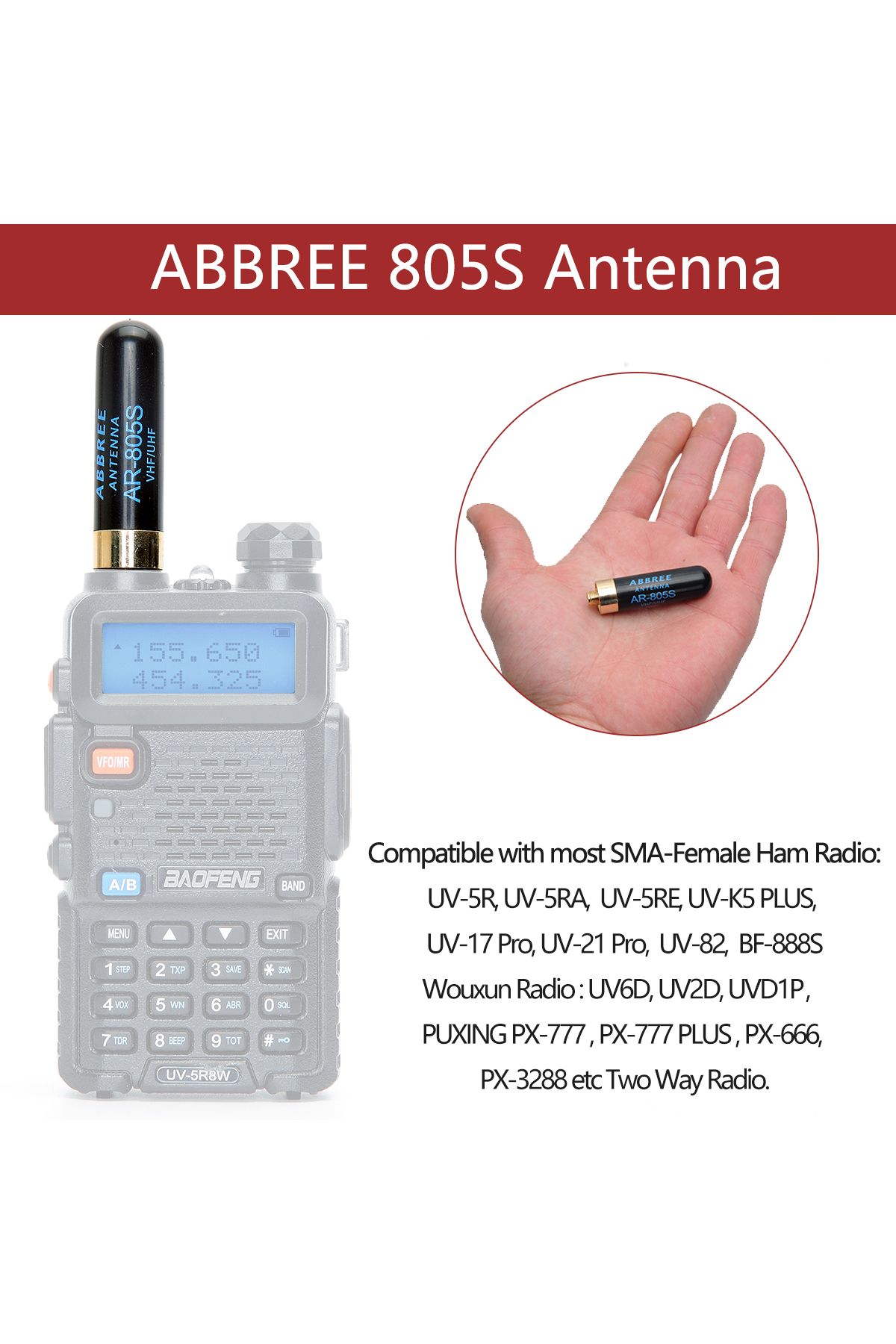 Choice-ABBREE Mini Walkie Talkie Antenna AR-805S SMA- Female Dual Band High Gain Antenna For Baofeng BF-... 6