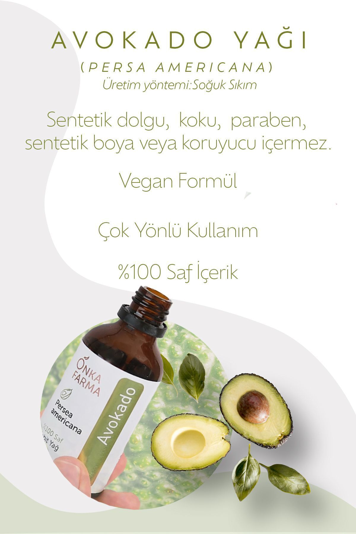 روغن آووکادو 100% خالص Onka Farma - روغن آووکادو فشرده سرد - 50 میلی لیتر OnkaFarma