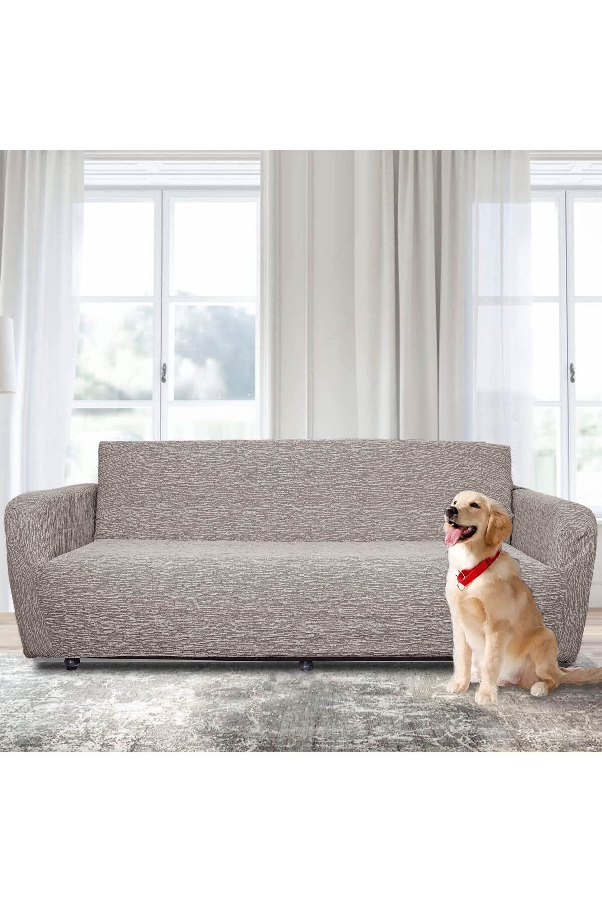 riselerhome-Jacquard Plain Pattern Lycra Flexible Washable Sofa Cover 3+3+1+1 Sofa Set 4