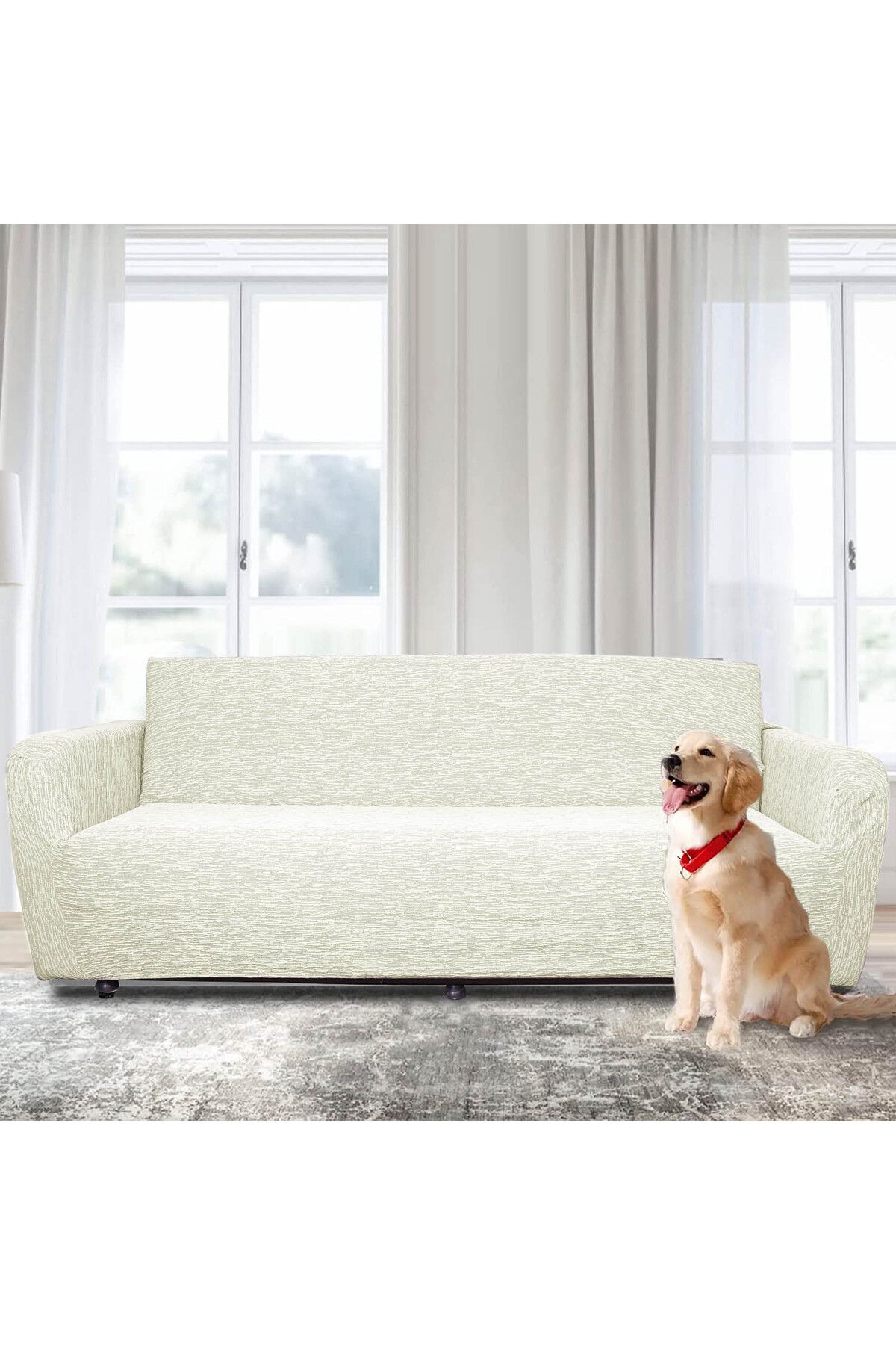 riselerhome-Flexible and Washable Lycra Jacquard Plain Pattern Sofa Cover - 3+3+1+1 Set 3