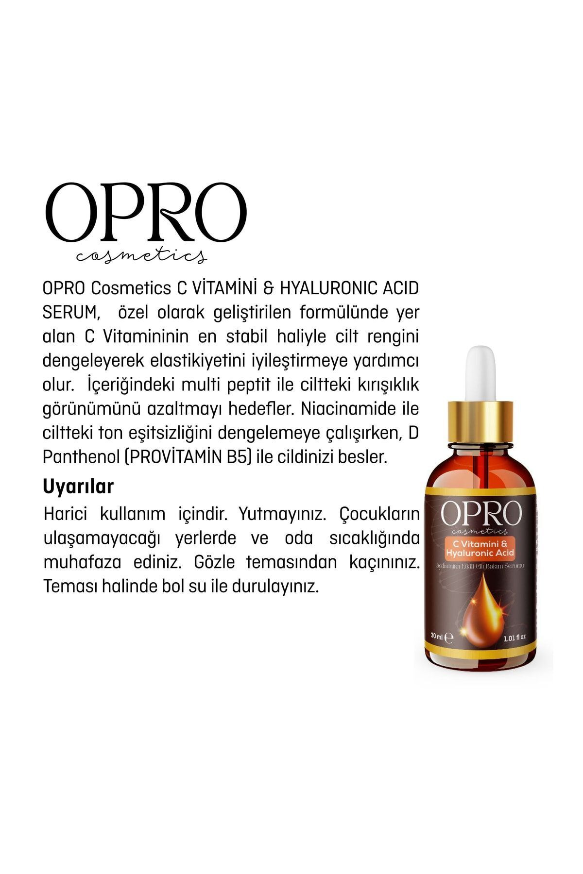 Cosmetics C Vitamini & Hyalüronik Asit Aydınlatıcı Yüz Serumu 30 ml — OPRO-002 — تصویر 4 از 5