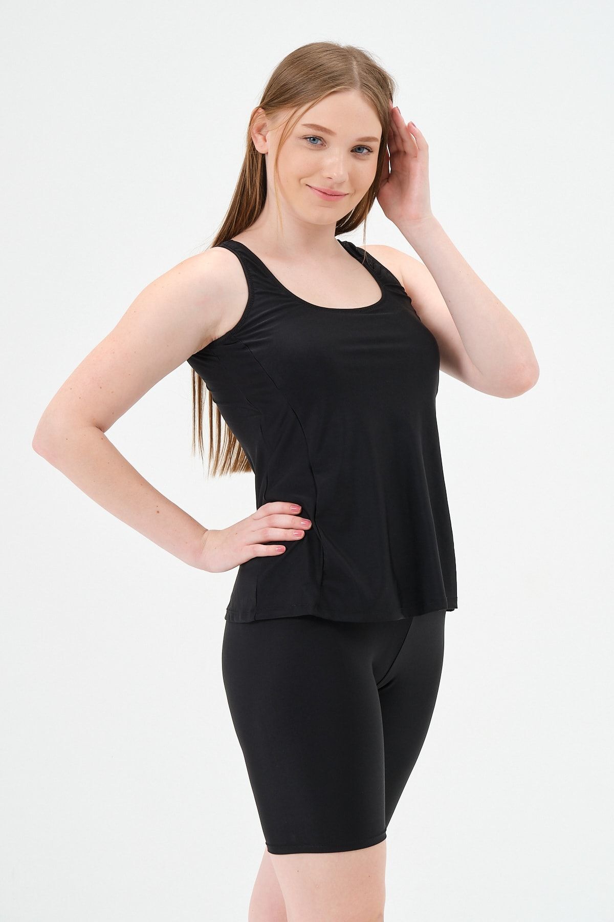 Women's Lycra Solid Color Tankini Leggings Swimwear Black (WIDE SIZE RANGE)
