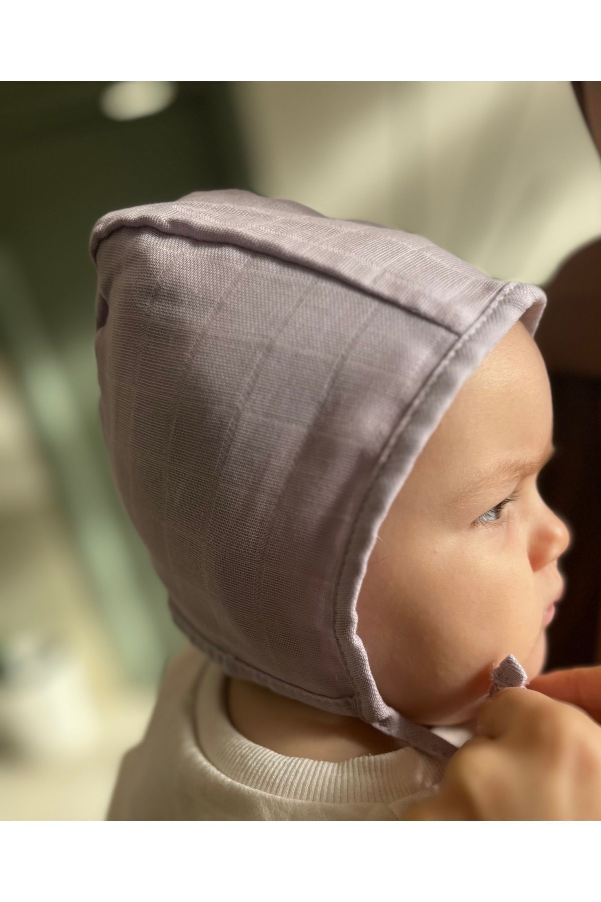 runbaby Tek Kat Müslin Çift Taraflı Bebek Bonnet Şapka (3-9 AY) - Lila fotoğrafı 3 (önizleme)