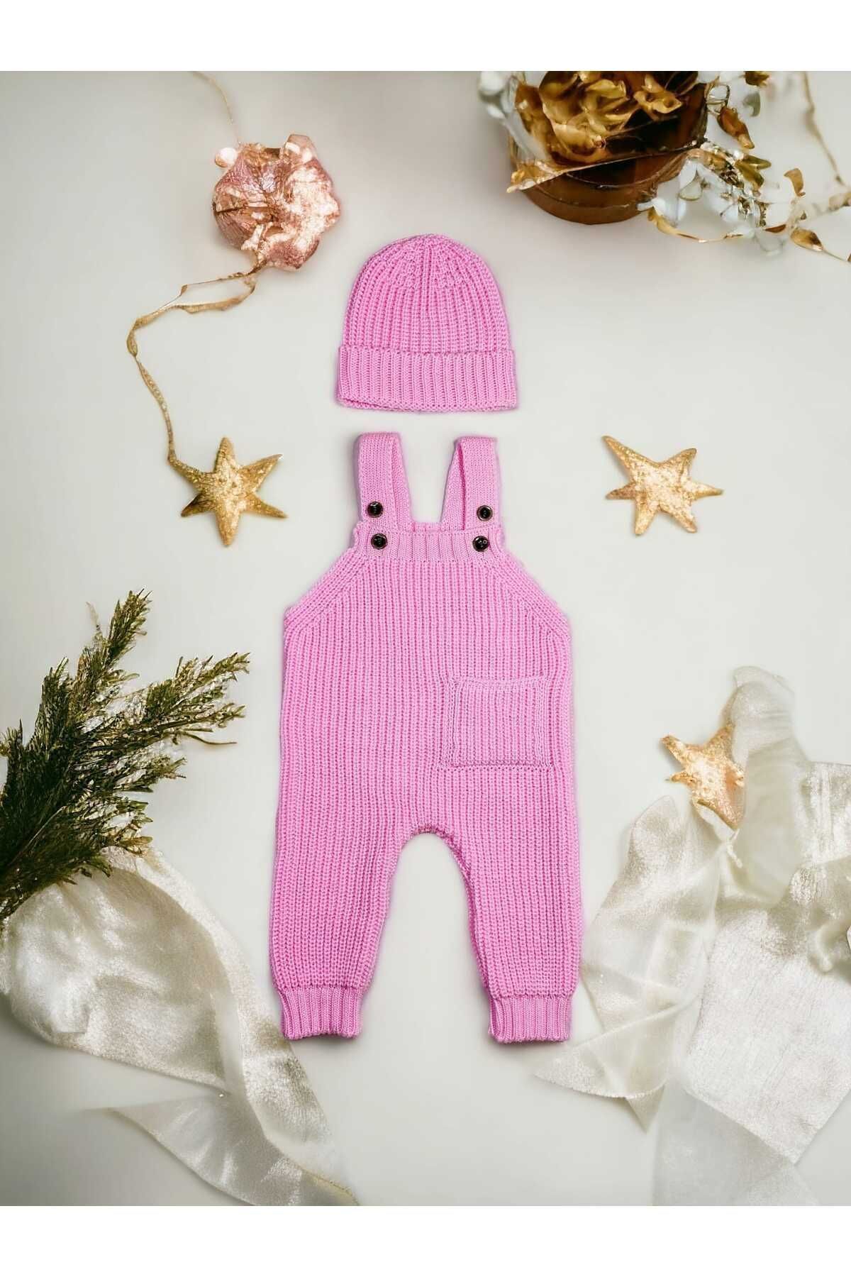 Meriç bebe Kız&Erkek Bebek Cep Detaylı Ayarlanabilir Askılı Selanik Örgü Şapkalı Triko Salopet fotoğrafı 6 (önizleme)