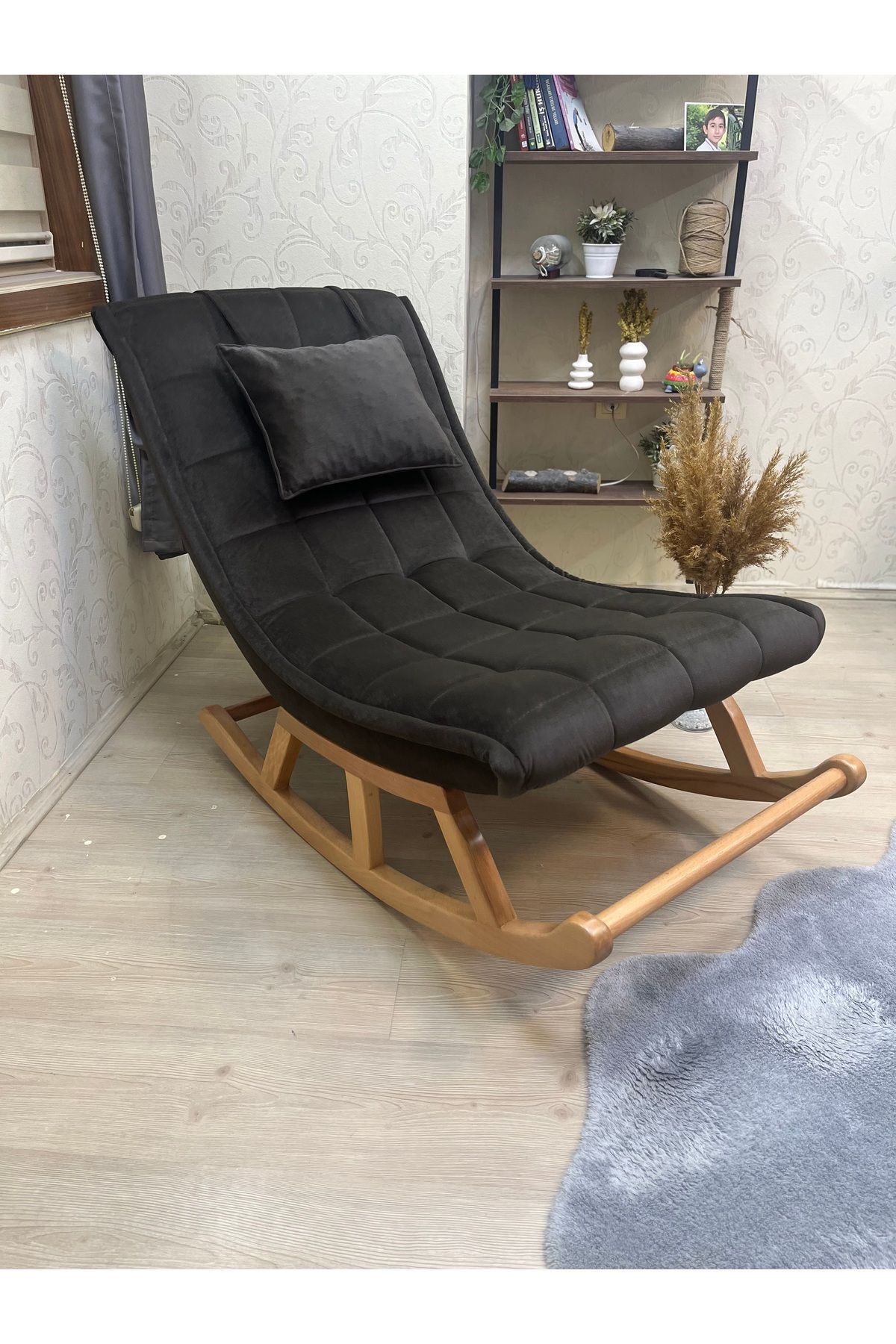 Asedia Miskin Naturel Acı Kahve Ahşap Sallanan Sandalye Dinlenme Emzirme Baba Okuma Koltuğu