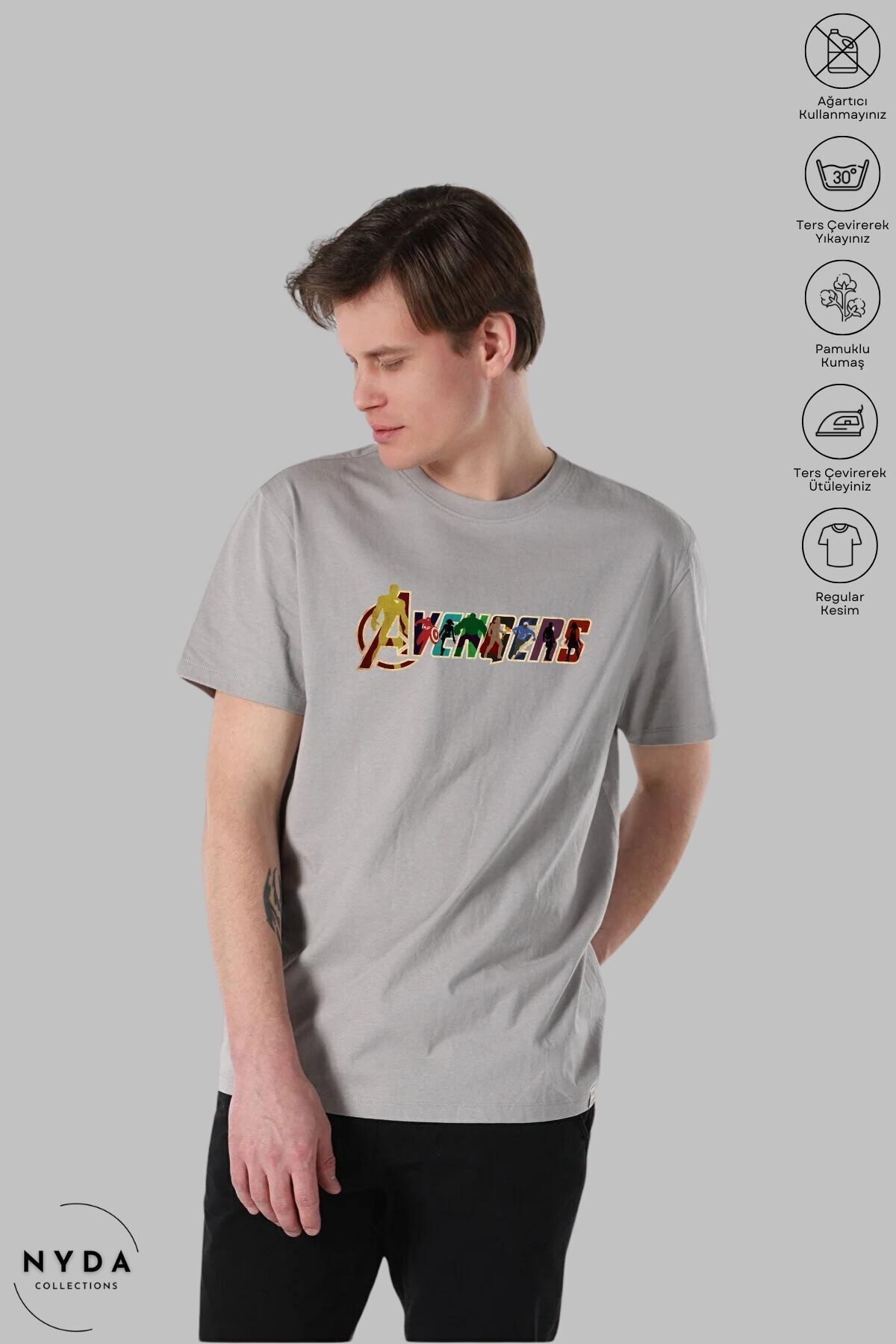 Nyda Collections-Tricou cu mânecă scurtă cu imprimeu Marvel Avengers, unisex, cu gât crew, bumbac 2