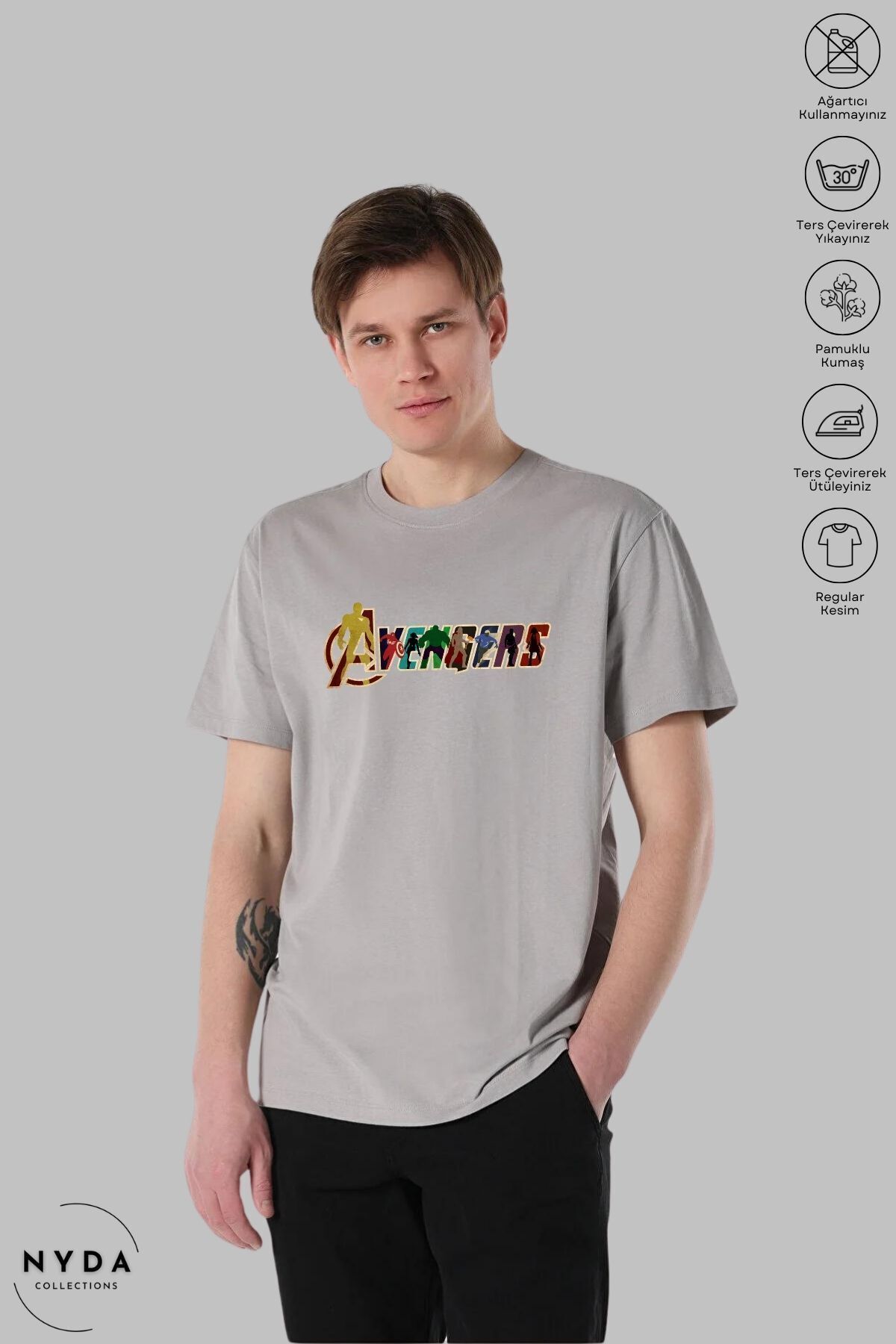 Nyda Collections-Tricou cu mânecă scurtă cu imprimeu Marvel Avengers, unisex, cu gât crew, bumbac 1